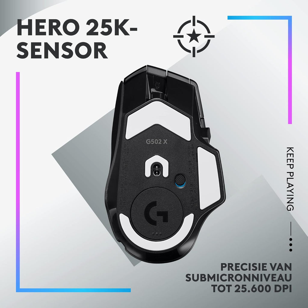 Logitech G502 X Bedrade Gamingmuis - LIGHTFORCE hybride, optisch-mechanische, primaire schakelaars, HERO 25K gaming sensor, voor PC - MacOS/Windows - Zwart