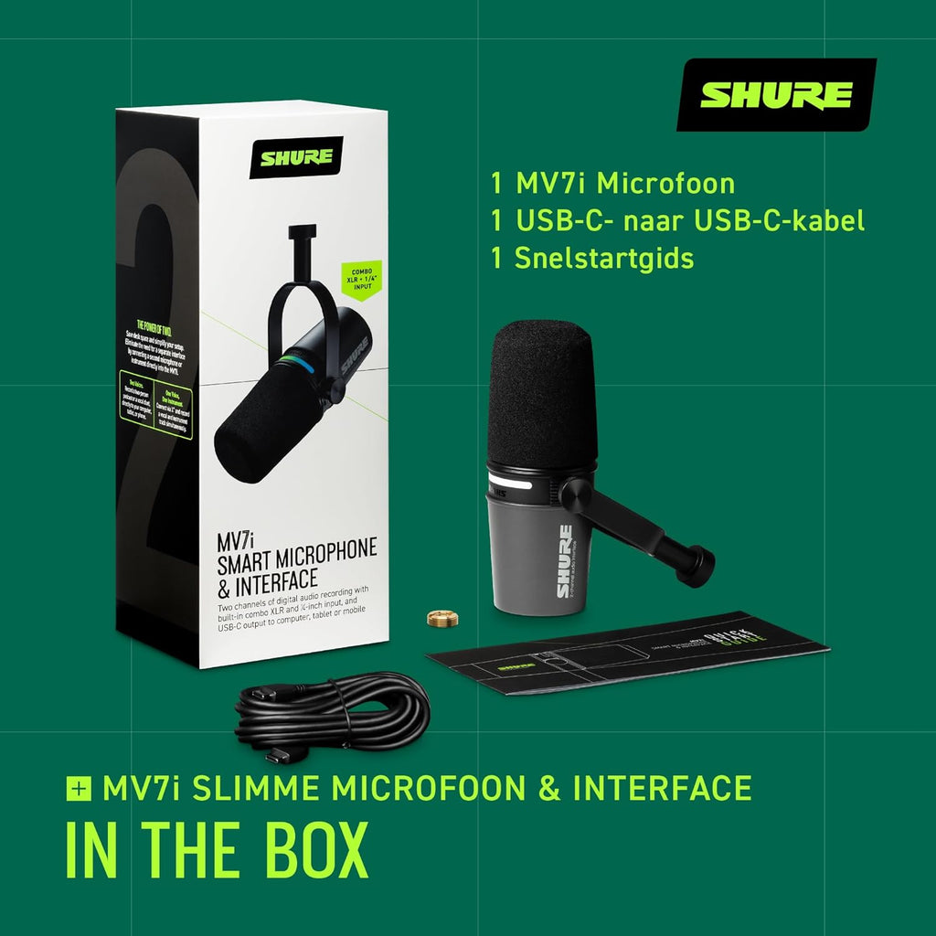Shure MV7i Slimme Podcast Microfoon + Ingebouwde Audio Interface