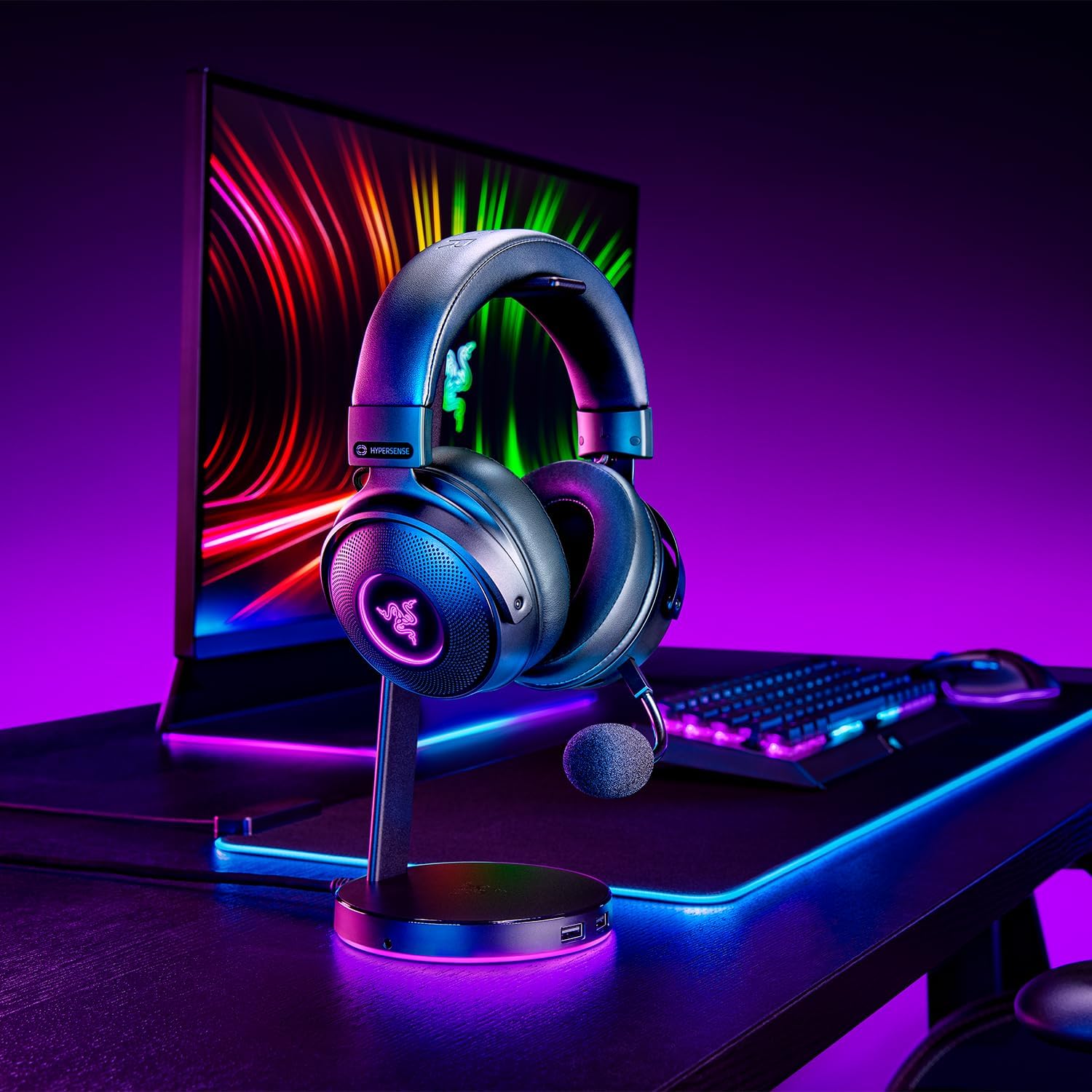 Razer Kraken V4 - Draadloze Gaming Headset (3 Modes Connectiviteit, TriForce 40mm Drivers, 9-Zone RGB Earcup Verlichting, Mix & Volume aanpassingen, THX Spatial Audio) Zwart
