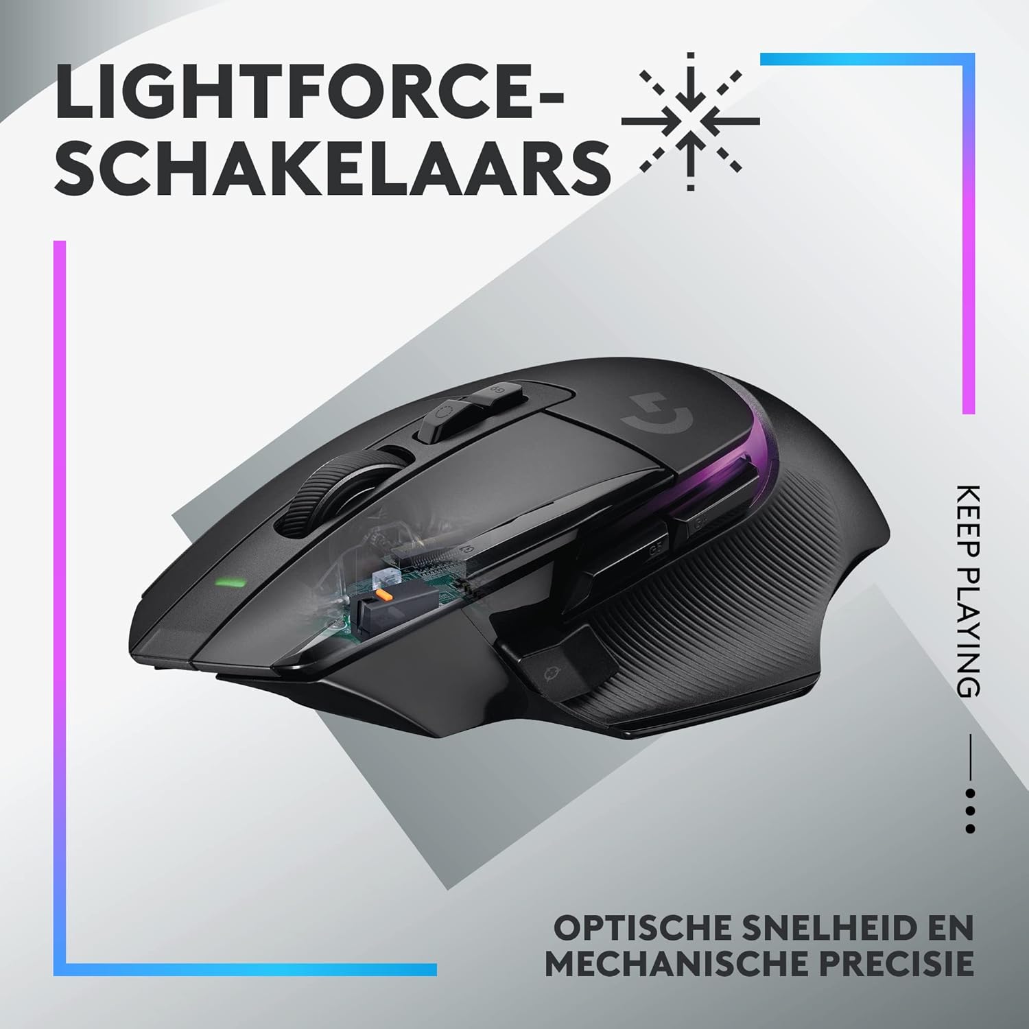 Logitech G502 X Bedrade Gamingmuis - LIGHTFORCE hybride, optisch-mechanische, primaire schakelaars, HERO 25K gaming sensor, voor PC - MacOS/Windows - Zwart