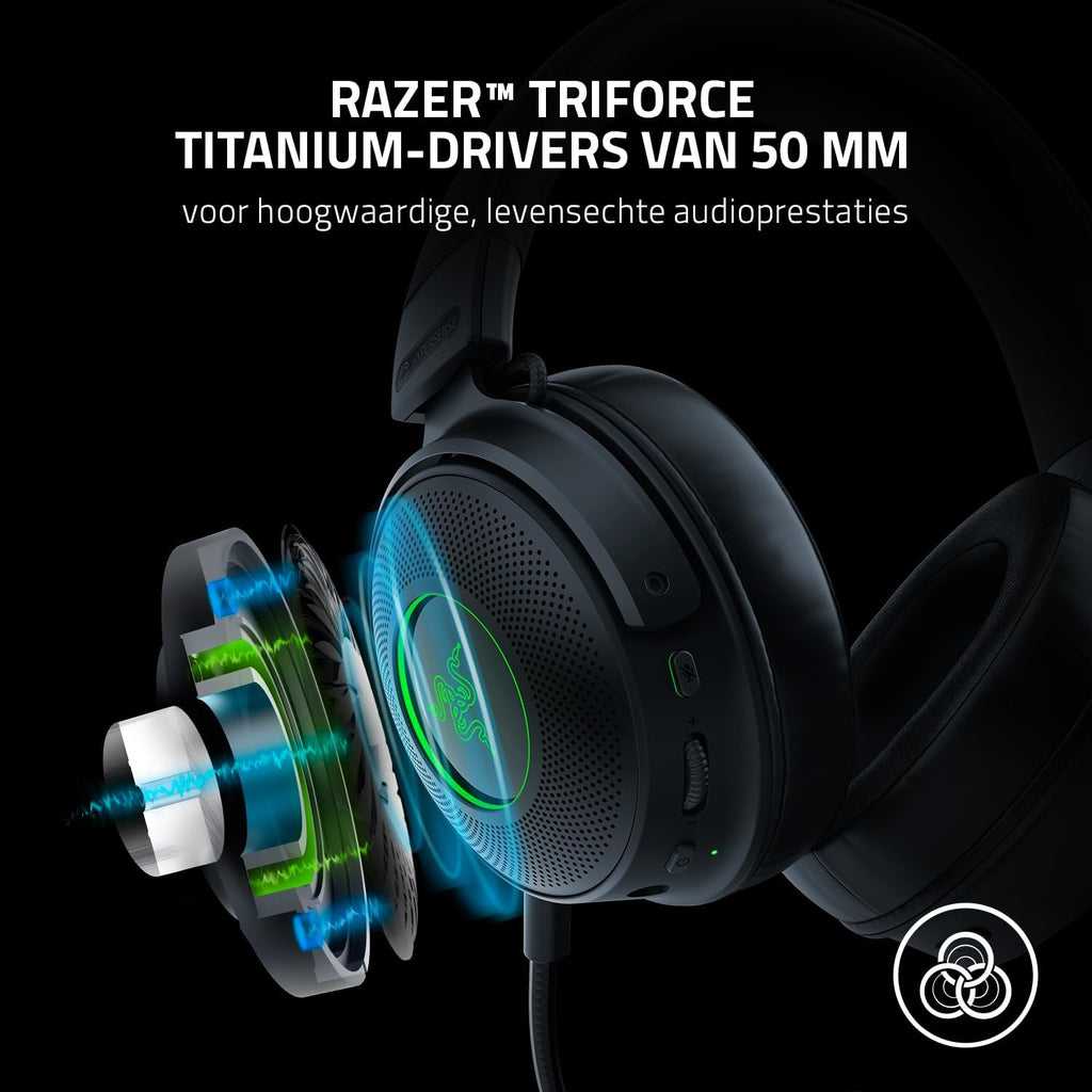 Razer Kraken V4 - Draadloze Gaming Headset (3 Modes Connectiviteit, TriForce 40mm Drivers, 9-Zone RGB Earcup Verlichting, Mix & Volume aanpassingen, THX Spatial Audio) Zwart