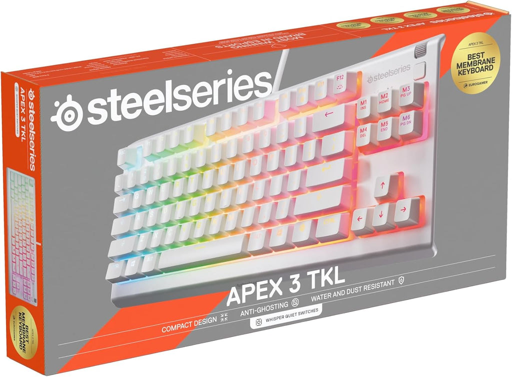 SteelSeries Apex 3 TKL - RGB-gamingtoetsenbord - Compact TKL-toetsenbord voor e-sports - 8-zone RGB-verlichting - Engels QWERTY Layout