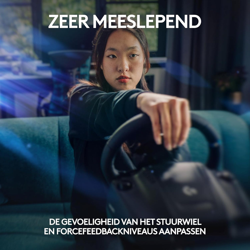 Logitech G G923-racestuur en -pedalen, TRUEFORCE tot een force feedback van 1000 Hz, responsief rijden, startregeling voor dubbele koppeling, stuurhoes van echt, voor PS5, PS4, pc, Mac - Zwart