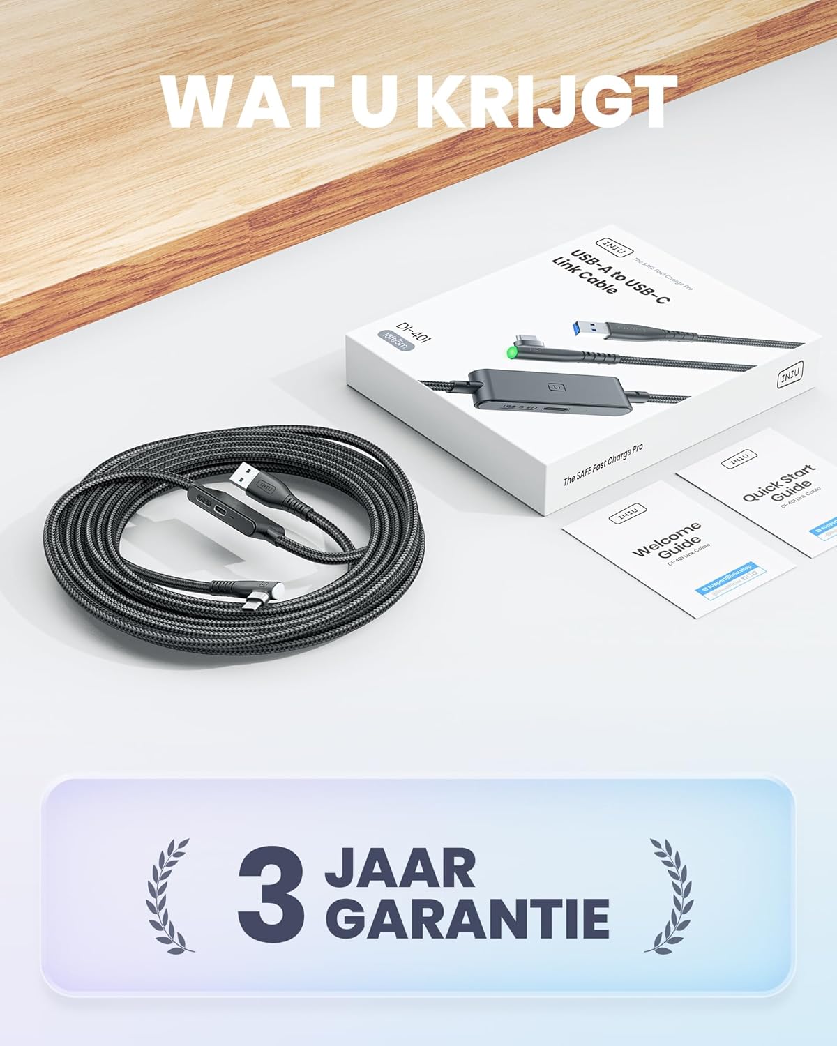 INIU Link-kabel, 5 m, compatibel met Meta/Oculus Quest 3/2/Pro en Pico 4 Steam VR/gaming-pc, snelle gegevensoverdracht, USB A 3.0 naar USB C Lnk-kabel voor VR-headset, aparte USB-C-aansluiting