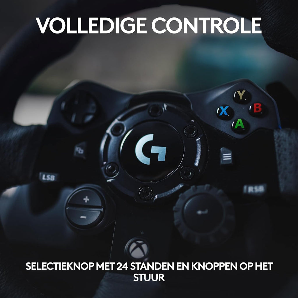 Logitech G G923-racestuur en -pedalen, TRUEFORCE tot een force feedback van 1000 Hz, responsief rijden, startregeling voor dubbele koppeling, stuurhoes van echt, voor PS5, PS4, pc, Mac - Zwart