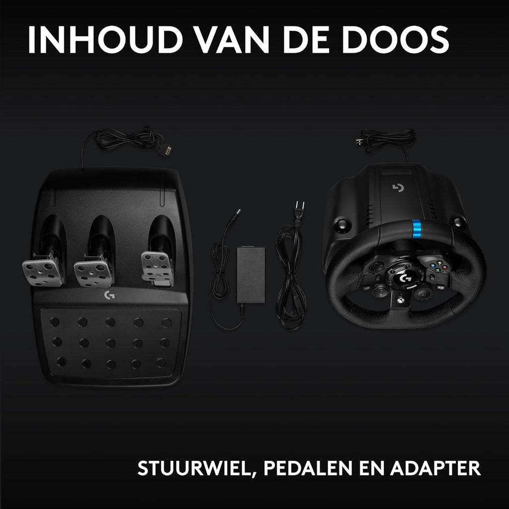 Logitech G G923-racestuur en -pedalen, TRUEFORCE tot een force feedback van 1000 Hz, responsief rijden, startregeling voor dubbele koppeling, stuurhoes van echt, voor PS5, PS4, pc, Mac - Zwart