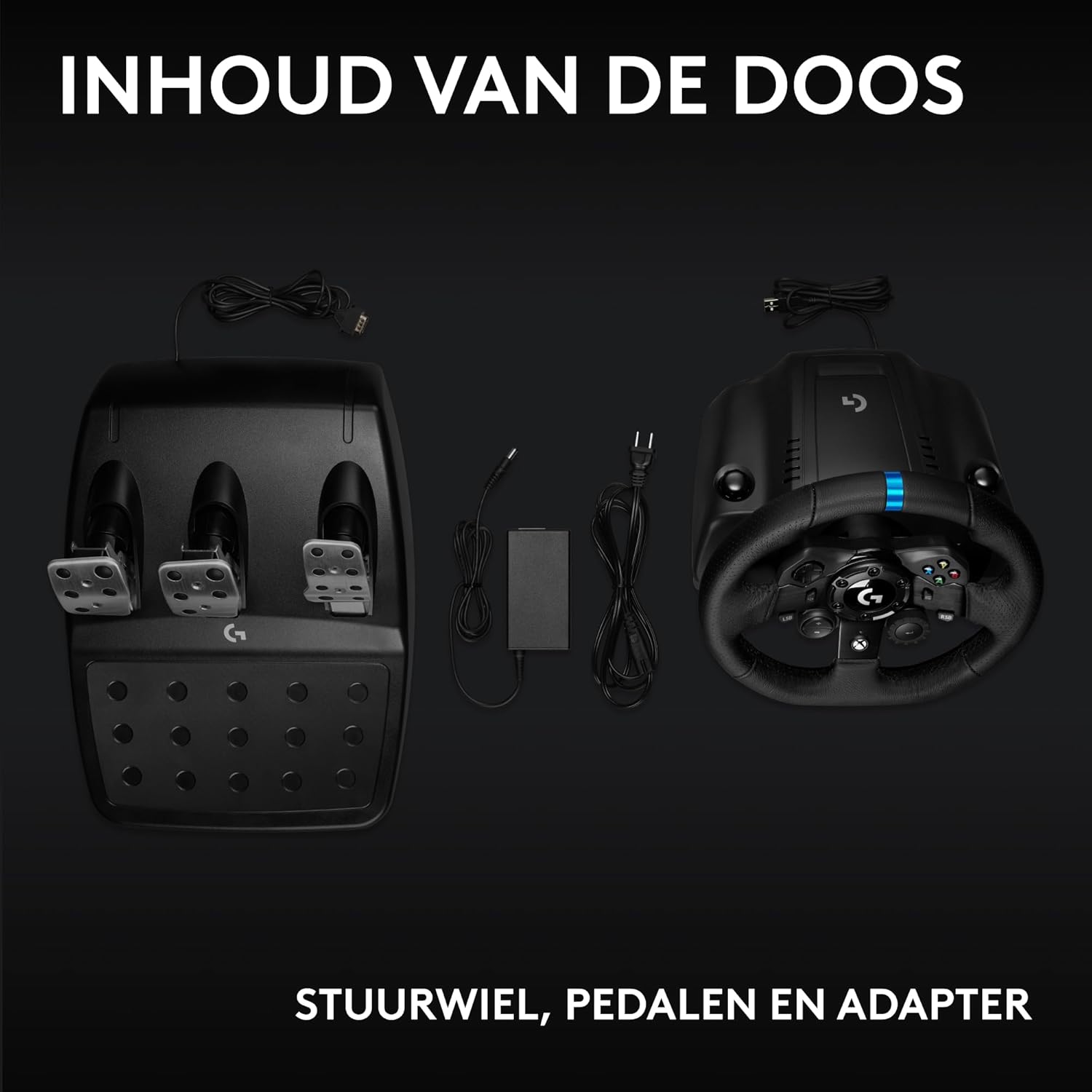 Logitech G G923-racestuur en -pedalen, TRUEFORCE tot een force feedback van 1000 Hz, responsief rijden, startregeling voor dubbele koppeling, stuurhoes van echt, voor PS5, PS4, pc, Mac - Zwart