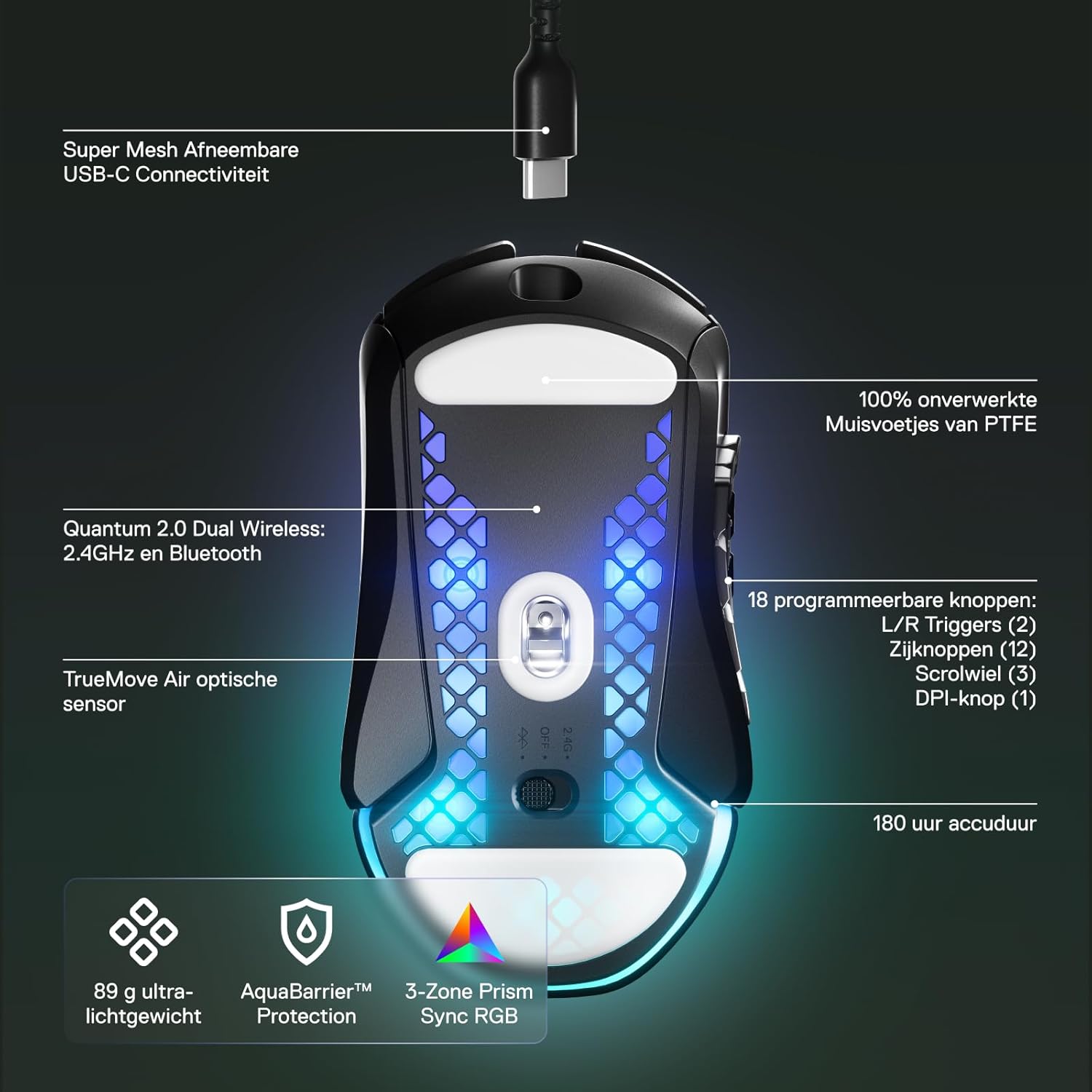 SteelSeries Aerox 3 - Geperforeerde RGB-gamingmuis - Ultralicht waterbestendig ontwerp - 8,500 DPI TrueMove Core optische sensor - Snow