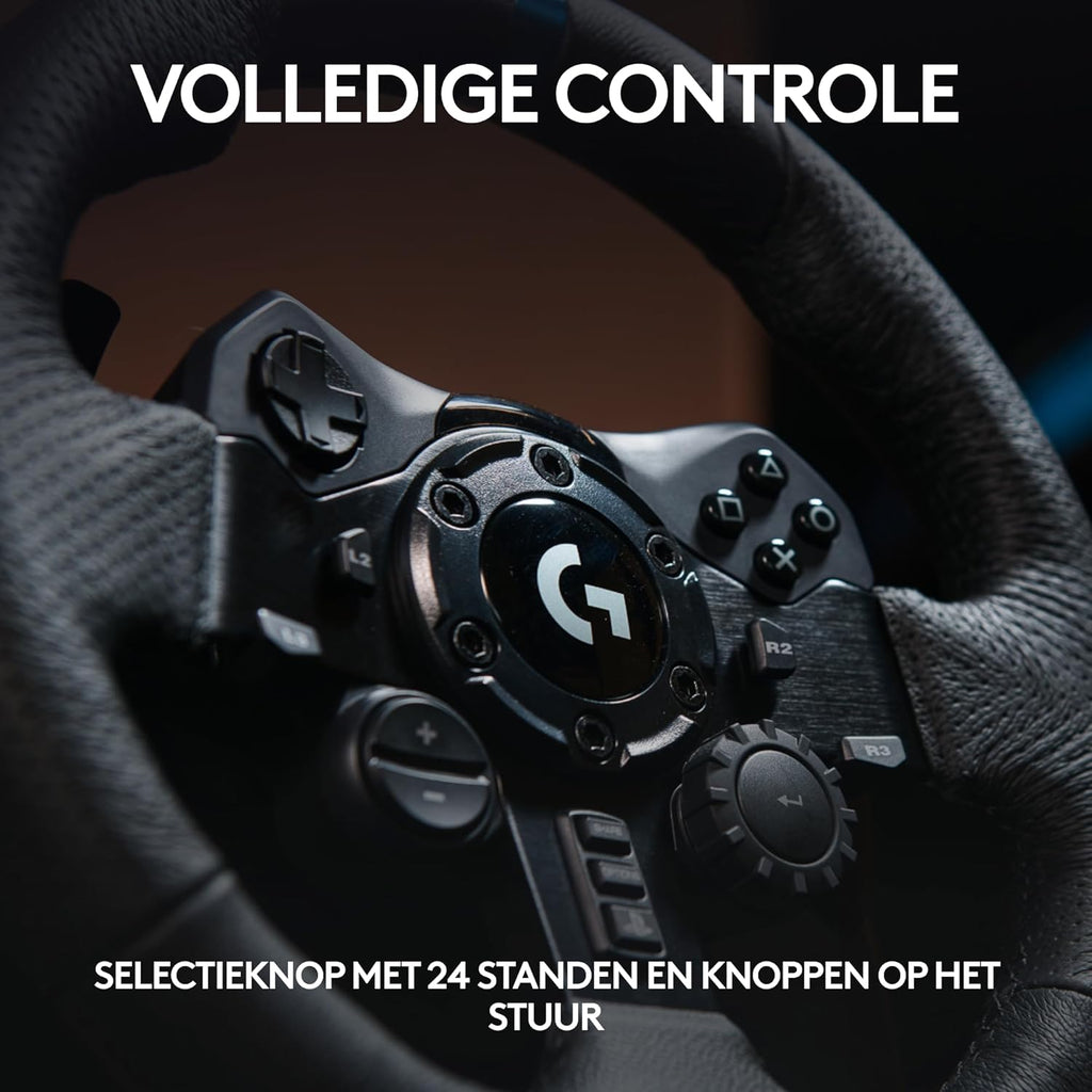 Logitech G G923-racestuur en -pedalen, TRUEFORCE tot een force feedback van 1000 Hz, responsief rijden, startregeling voor dubbele koppeling, stuurhoes van echt, voor PS5, PS4, pc, Mac - Zwart