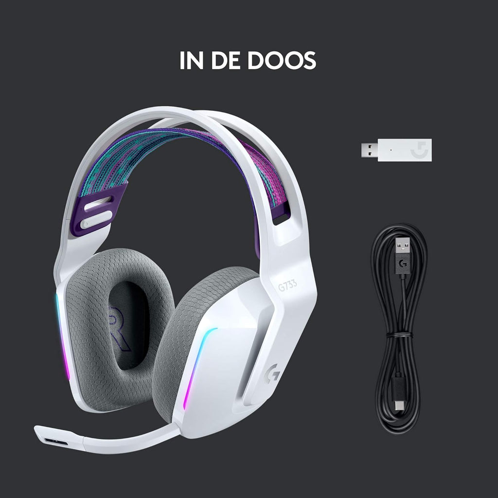 Logitech G522 LIGHTSPEED draadloze gaming headset, LIGHTSYNC RGB, microfoon en geavanceerde gesynchroniseerde audio, drievoudige connectiviteit - LIGHTSPEED, Bluetooth, USB-A naar USB-C voor pc -Zwart
