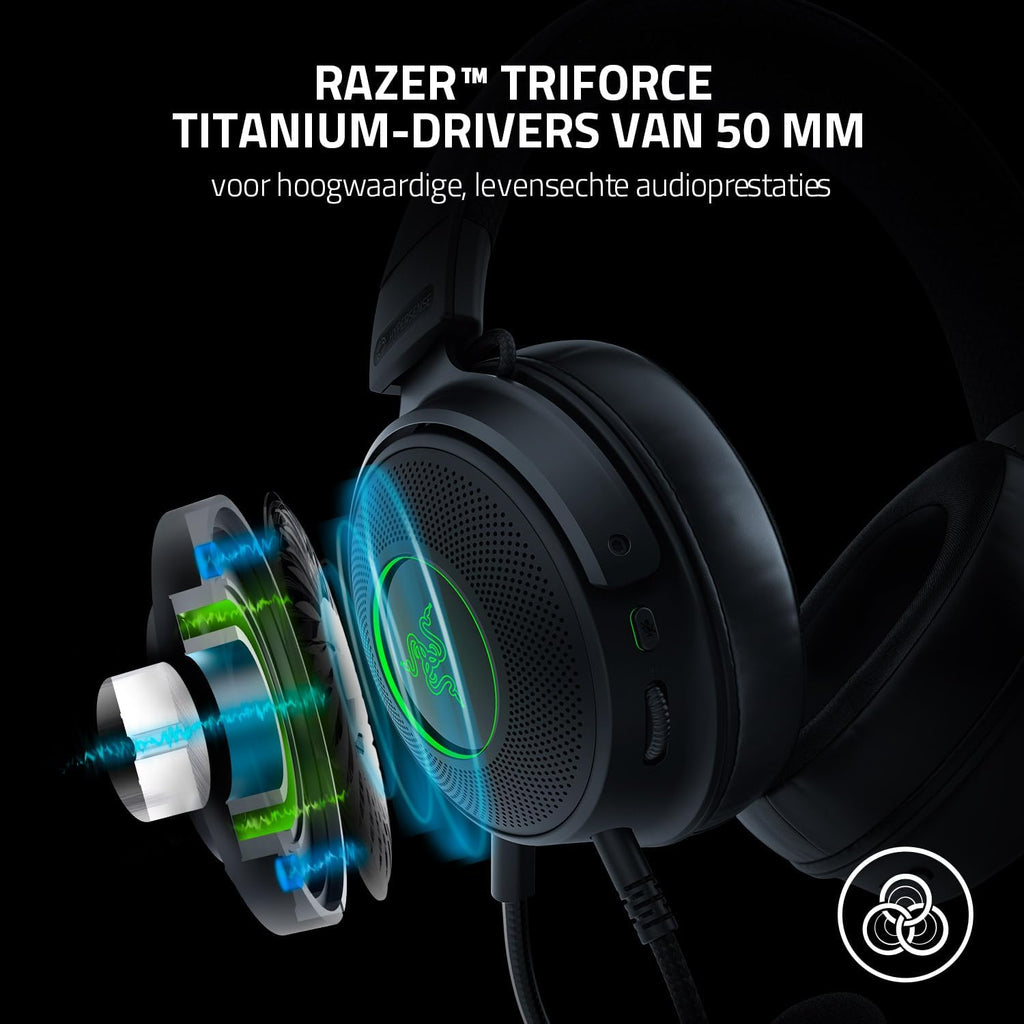 Razer Kraken V4 - Draadloze Gaming Headset (3 Modes Connectiviteit, TriForce 40mm Drivers, 9-Zone RGB Earcup Verlichting, Mix & Volume aanpassingen, THX Spatial Audio) Zwart