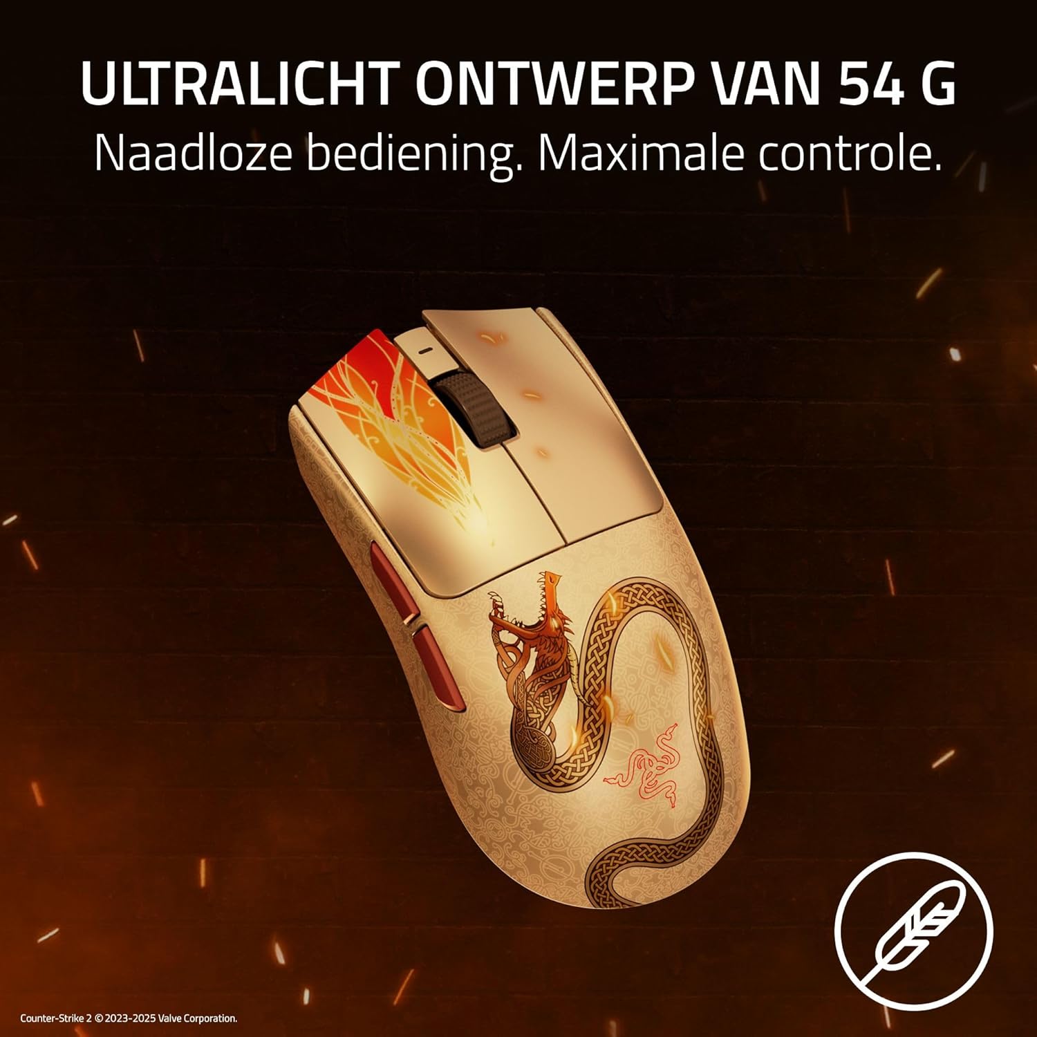 Razer Viper V3 Pro Counter-Strike 2 Dragon Lore - Ultralichte draadloze esports-gamingmuis - 55g - 8K HyperPolling - Focus Pro Sensor 35K DPI - 2,4 GHz HyperSpeed - 95 uur - PC/Mac | Dragon Lore