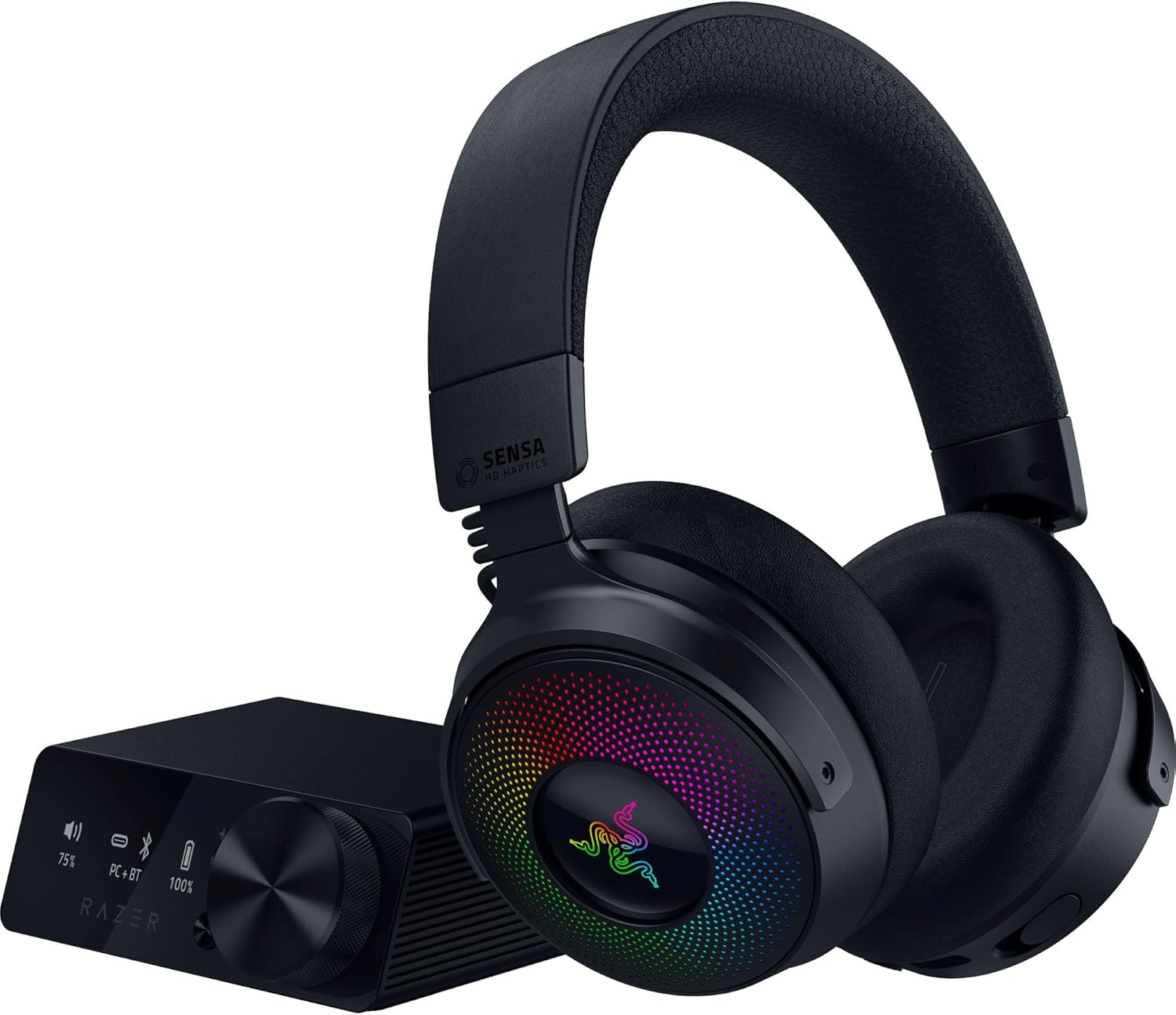 Razer Kraken V4 - Draadloze Gaming Headset (3 Modes Connectiviteit, TriForce 40mm Drivers, 9-Zone RGB Earcup Verlichting, Mix & Volume aanpassingen, THX Spatial Audio) Zwart