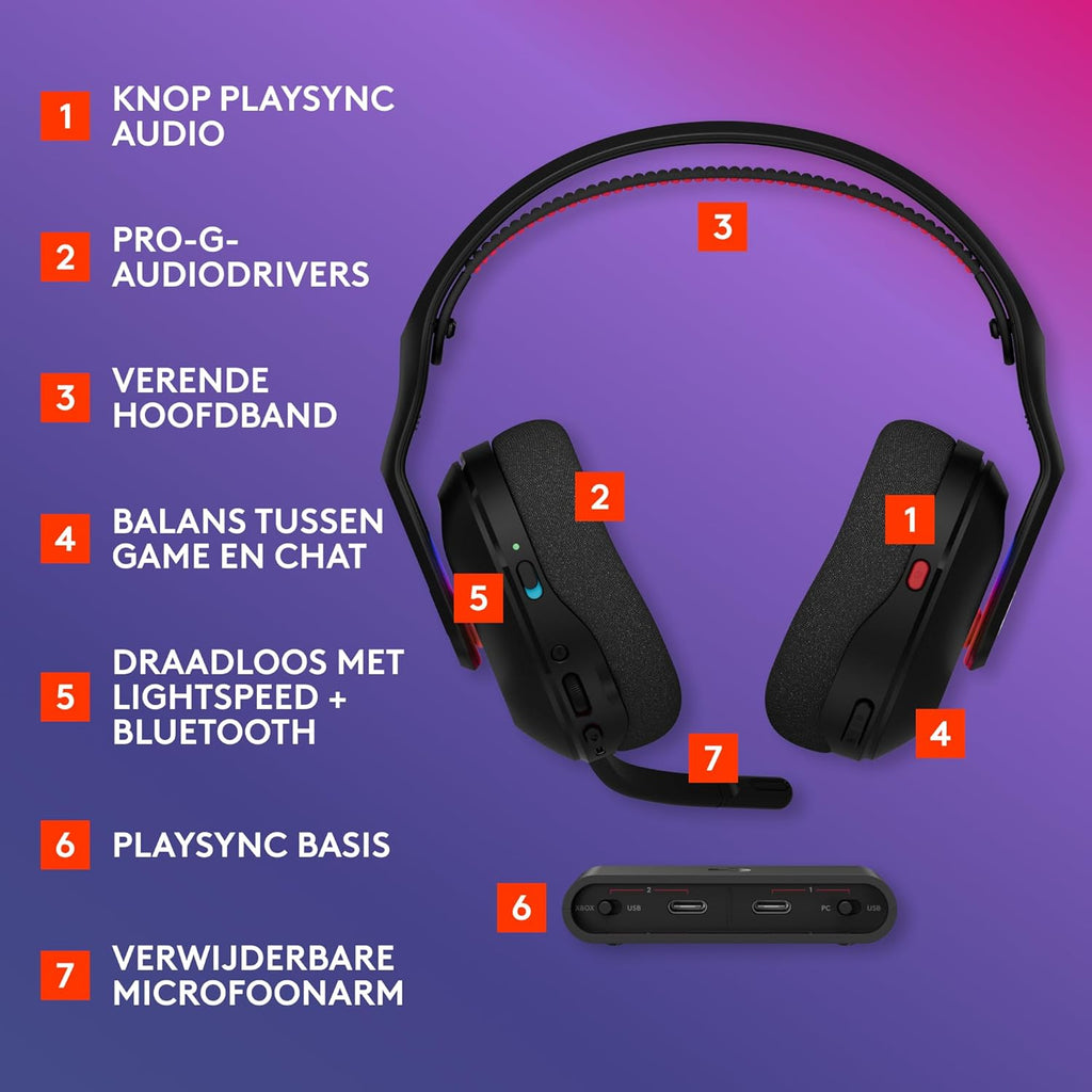 Logitech G Astro A50 X LIGHTSPEED trådlöst spelheadset + batteriladdare, PRO-G GRAPHENE, PLAYSYNC för Xbox Series X|S + PS5 + PC/Mac, Nintendo Switch 2, Bluetooth, HDMI 2.1 Passthru - Vit