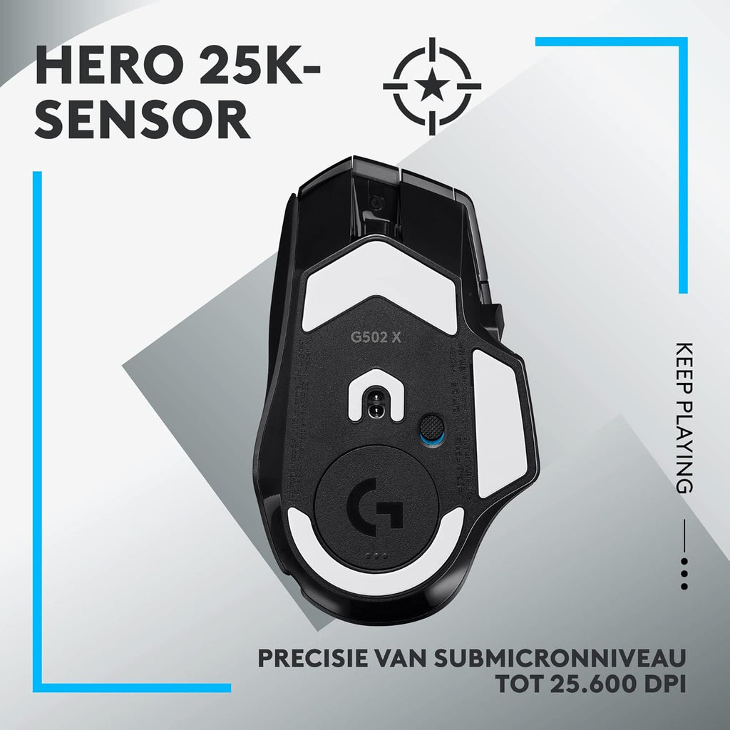 Logitech G502 X Bedrade Gamingmuis - LIGHTFORCE hybride, optisch-mechanische, primaire schakelaars, HERO 25K gaming sensor, voor PC - MacOS/Windows - Zwart
