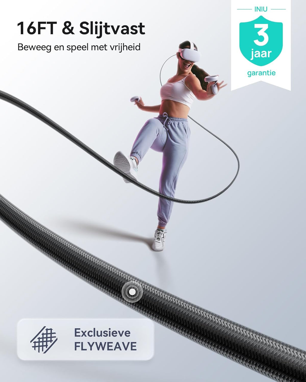 INIU Link-kabel, 5 m, compatibel met Meta/Oculus Quest 3/2/Pro en Pico 4 Steam VR/gaming-pc, snelle gegevensoverdracht, USB A 3.0 naar USB C Lnk-kabel voor VR-headset, aparte USB-C-aansluiting