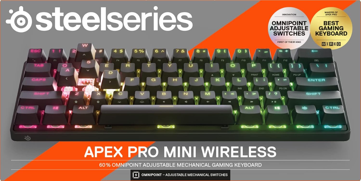 SteelSeries Apex Pro Mini Gen 3 OmniPoint 3.0 HyperMagnetic-schakelaars - Verstelbare activering - Rapid Trigger - Presets voor games - Protection Mode - Rapid Tap/SOCD - RGB - PBT-keycaps - UK QWERTY