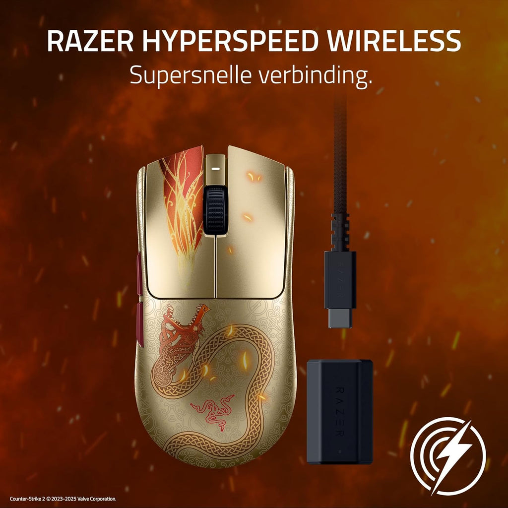 Razer Viper V3 Pro Counter-Strike 2 Dragon Lore - Ultralichte draadloze esports-gamingmuis - 55g - 8K HyperPolling - Focus Pro Sensor 35K DPI - 2,4 GHz HyperSpeed - 95 uur - PC/Mac | Dragon Lore