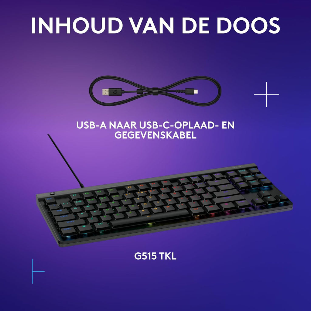 Logitech G G515 LIGHTSPEED TKL Laag profiel draadloos gamingtoetsenbord, LIGHTSYNC RGB, Thin Tenkeyless-ontwerp, PBT toetskappen, tactiele mechanische schakelaars, US International QWERTY - Zwart