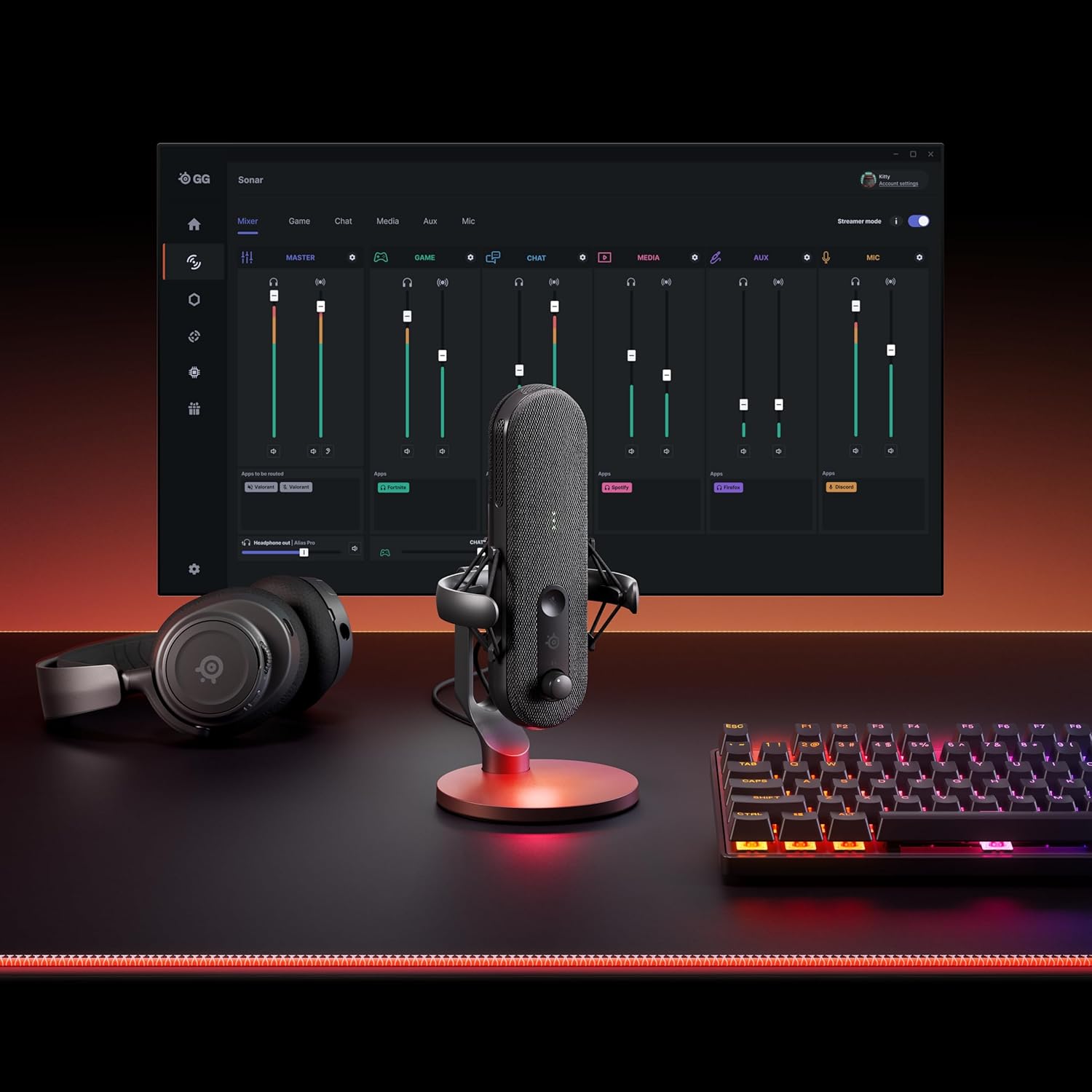 SteelSeries Alias USB-microfoon voor pc — 3x grotere capsule voor gaming, streaming en podcasting — AI-ruisonderdrukking — Ledstatuslampjes voor dempen en geluidsniveaus — Trillingsvrije standaard