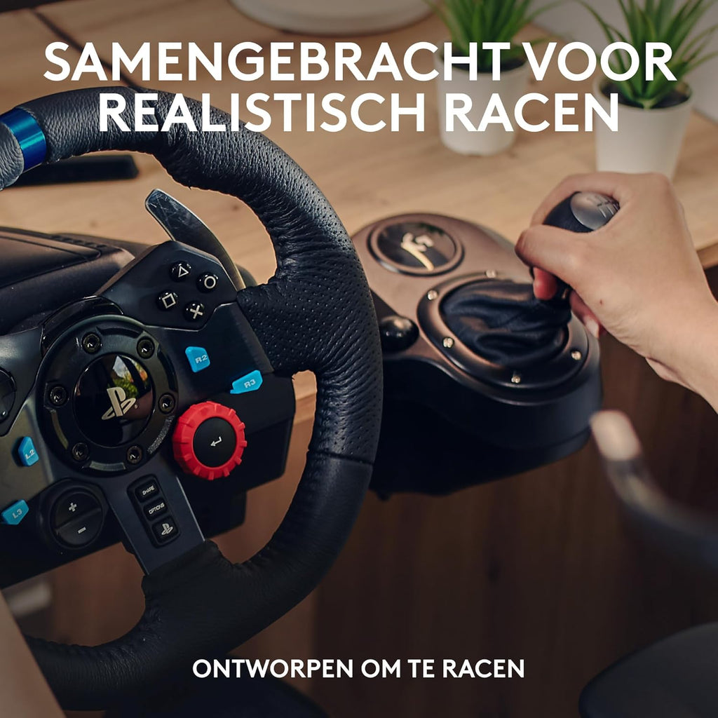 Logitech G G29 SE Driving Force-racestuur en -pedalen, forcefeedback, echt leer + Logitech G Driving Force-versnellingspook - Voor PS5, PS4 en pc, Mac - Black