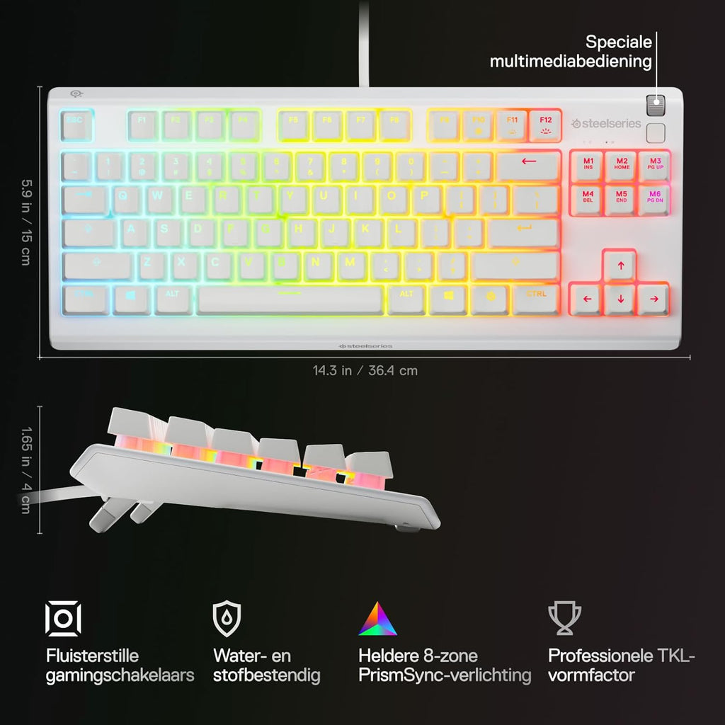 SteelSeries Apex 3 TKL - RGB-gamingtoetsenbord - Compact TKL-toetsenbord voor e-sports - 8-zone RGB-verlichting - Engels QWERTY Layout