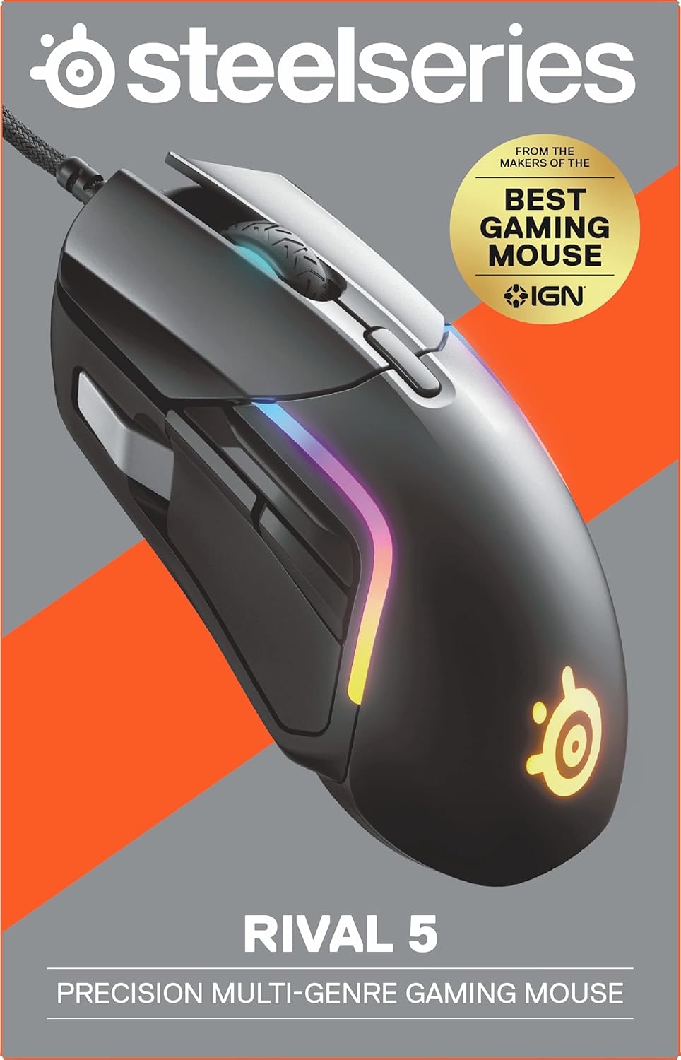 SteelSeries Rival 5 — gamingmuis — FPS, MOBA, MMO, Battle Royale — 18.000 CPI TrueMove Air optische sensor — 9 programmeerbare knoppen — 85 g competitief gewicht, zwart