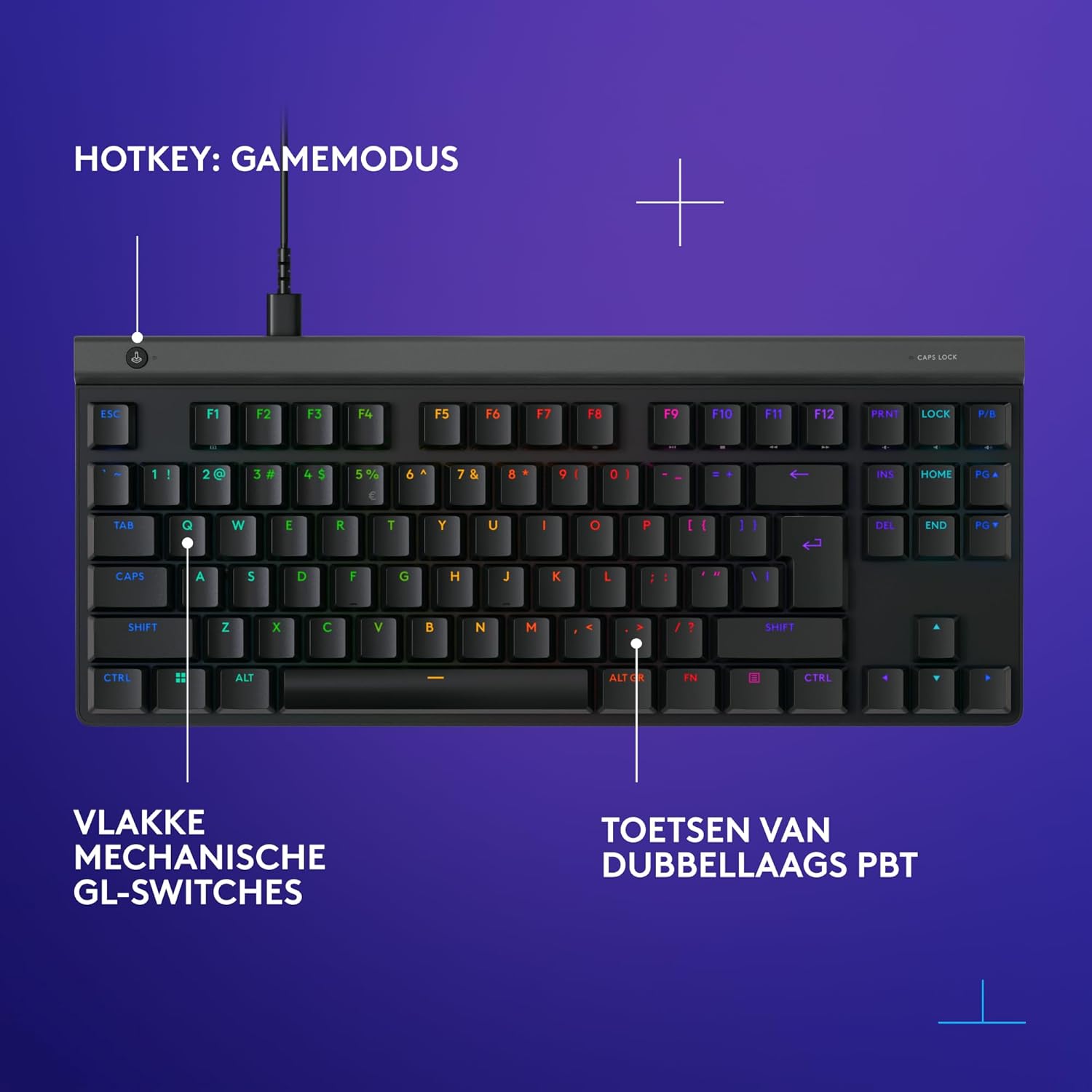 Logitech G G515 LIGHTSPEED TKL Laag profiel draadloos gamingtoetsenbord, LIGHTSYNC RGB, Thin Tenkeyless-ontwerp, PBT toetskappen, tactiele mechanische schakelaars, US International QWERTY - Zwart