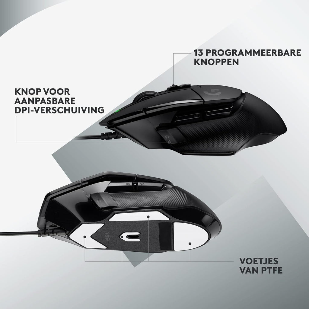Logitech G502 X Bedrade Gamingmuis - LIGHTFORCE hybride, optisch-mechanische, primaire schakelaars, HERO 25K gaming sensor, voor PC - MacOS/Windows - Zwart