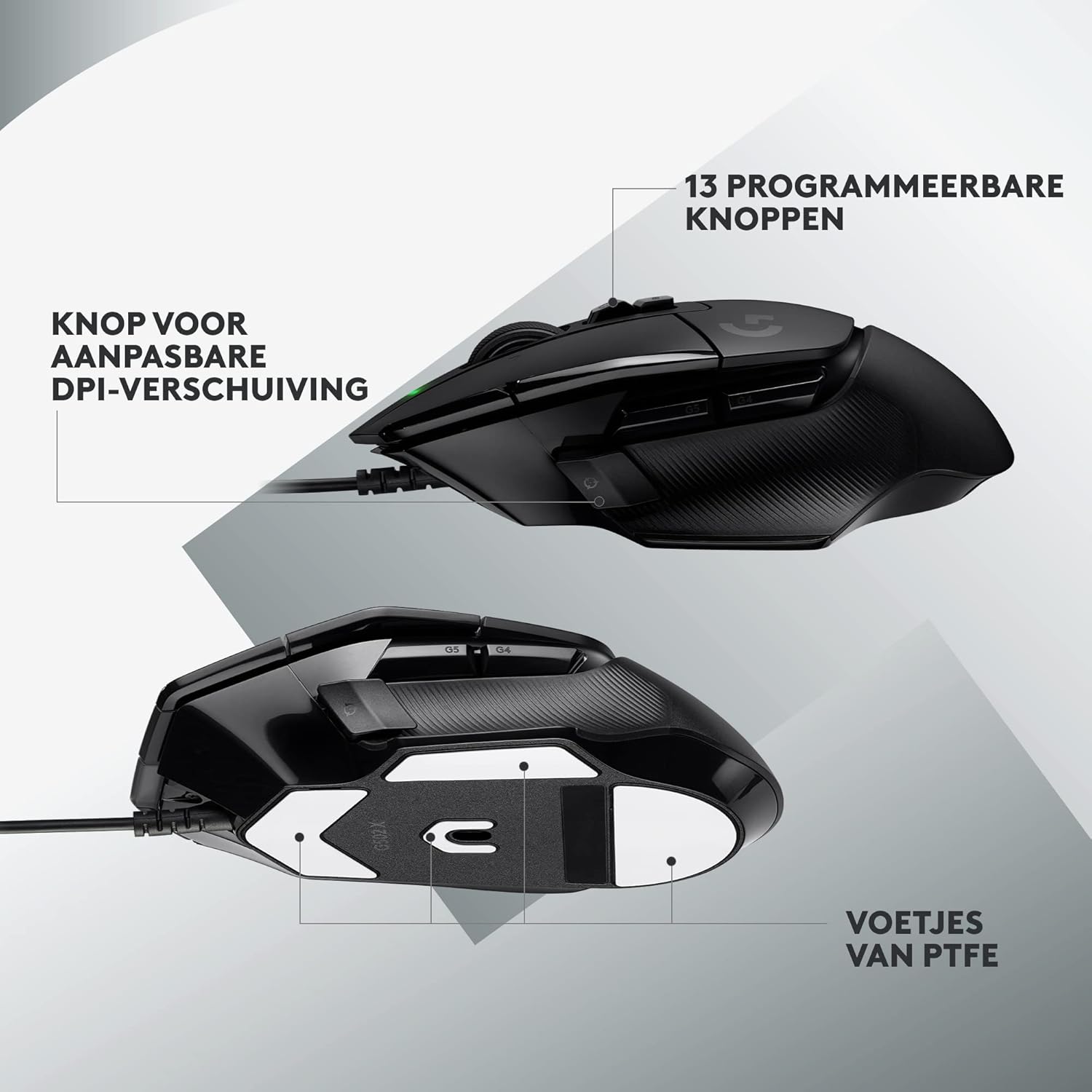 Logitech G502 X Bedrade Gamingmuis - LIGHTFORCE hybride, optisch-mechanische, primaire schakelaars, HERO 25K gaming sensor, voor PC - MacOS/Windows - Zwart