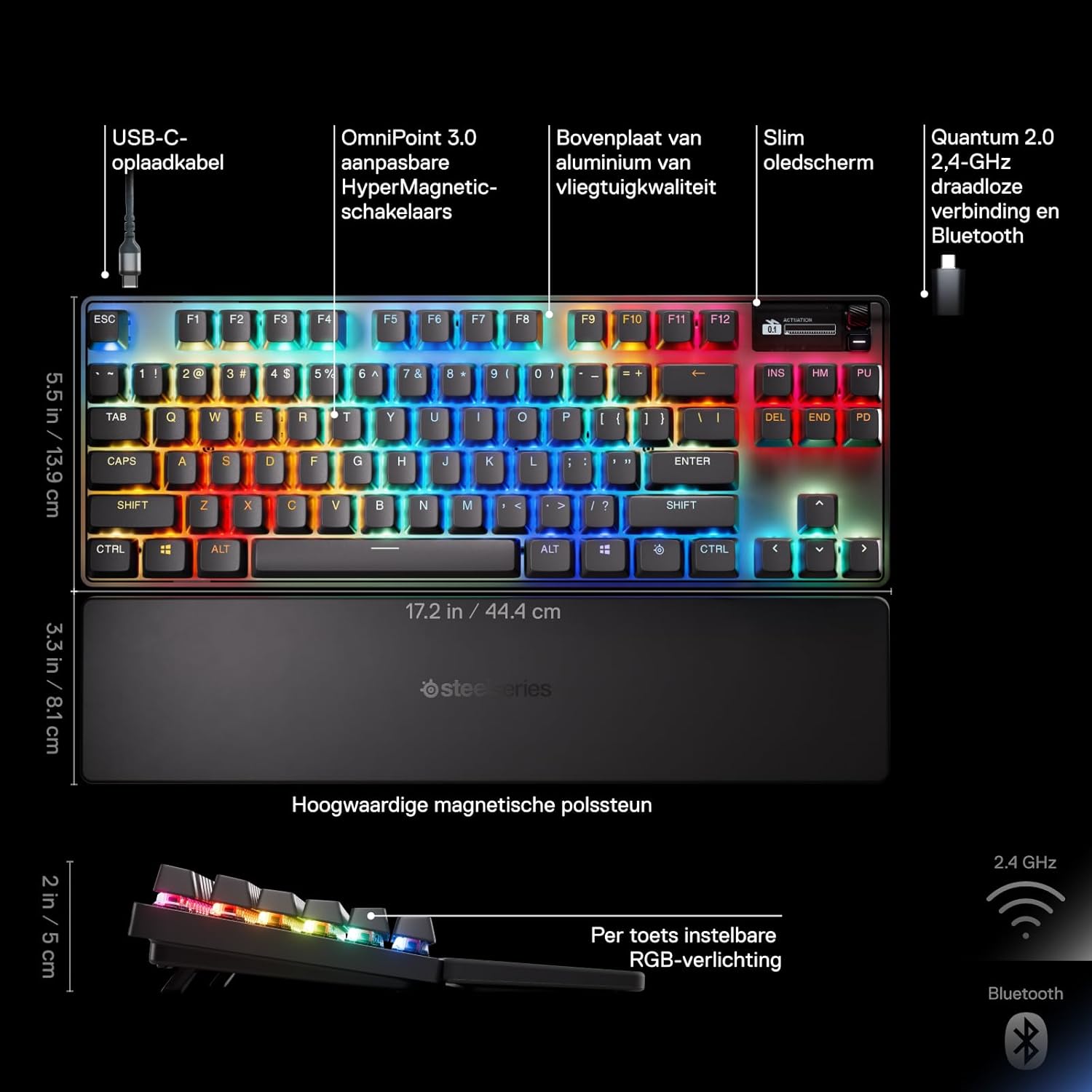 SteelSeries Apex Pro TKL Wireless Gen 3 - HyperMagnetic Gaming Keyboard - OmniPoint 3.0 - Verstelbare activering - Rapid Trigger - Voorinstellingen voor games - Rapid Tap/SOCD - OLED -DE Layout QWERTZ