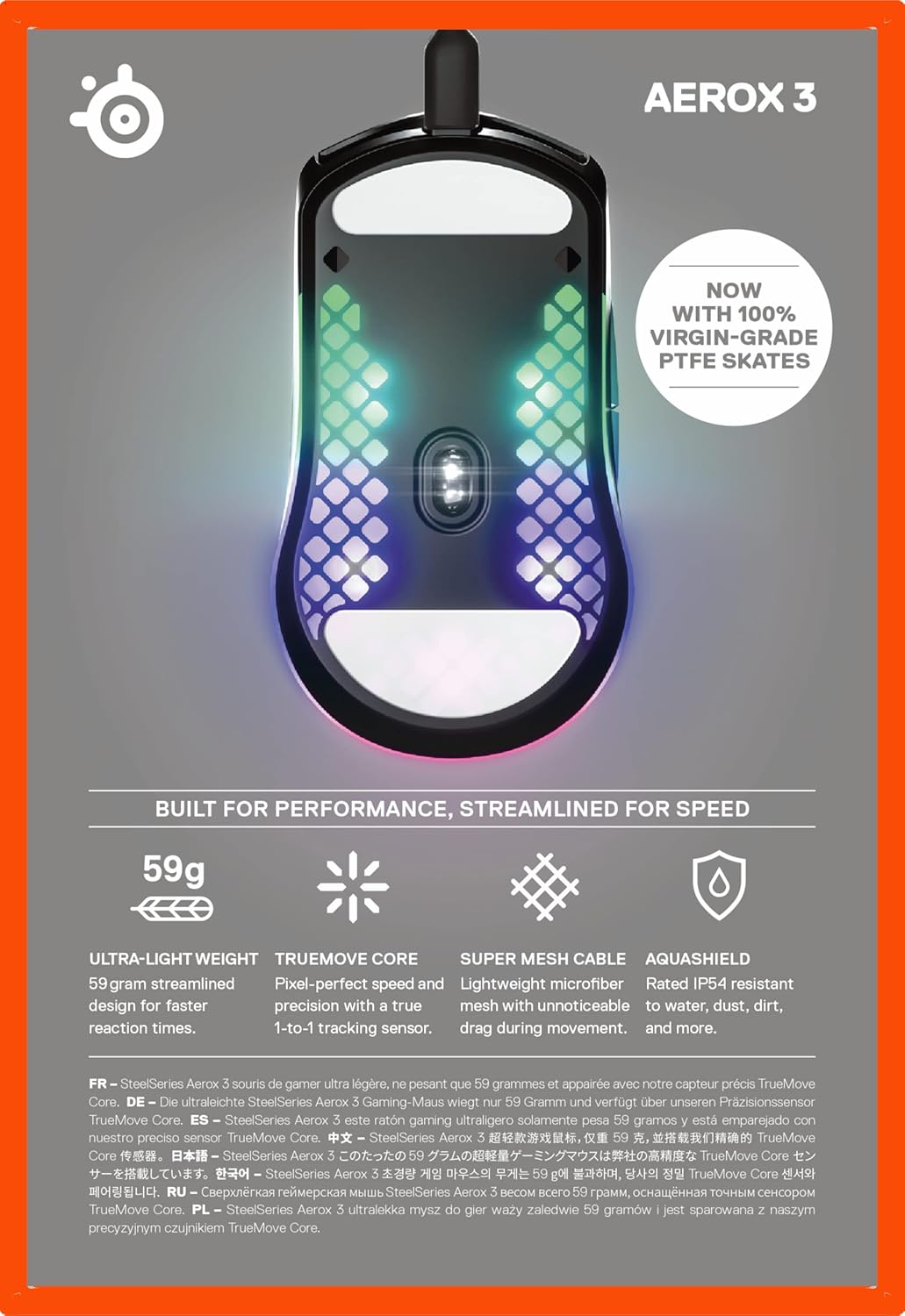 SteelSeries Aerox 3 - Geperforeerde RGB-gamingmuis - Ultralicht waterbestendig ontwerp - 8,500 DPI TrueMove Core optische sensor - Snow