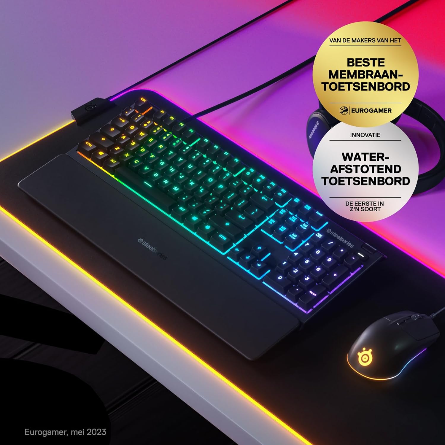SteelSeries Apex 3 TKL - RGB-gamingtoetsenbord - Compact TKL-toetsenbord voor e-sports - 8-zone RGB-verlichting - Engels QWERTY Layout