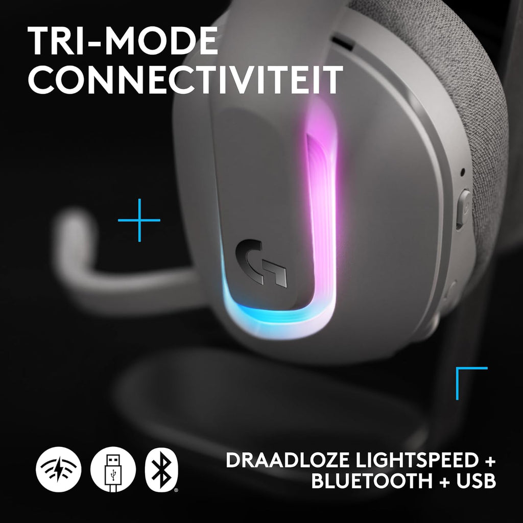 Logitech G522 LIGHTSPEED draadloze gaming headset, LIGHTSYNC RGB, microfoon en geavanceerde gesynchroniseerde audio, drievoudige connectiviteit - LIGHTSPEED, Bluetooth, USB-A naar USB-C voor pc -Zwart