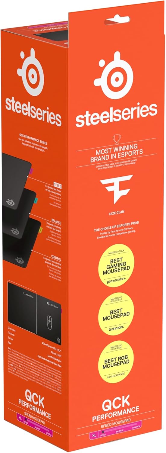 SteelSeries QcK XL Performance Speed-gamingmuismat - Voor soepele muisbewegingen - Gestikte rand met laag profiel - Slipvaste neopreen rubberen onderzijde - 900x400 mm - FPS, MOBA's, RTS, MMO