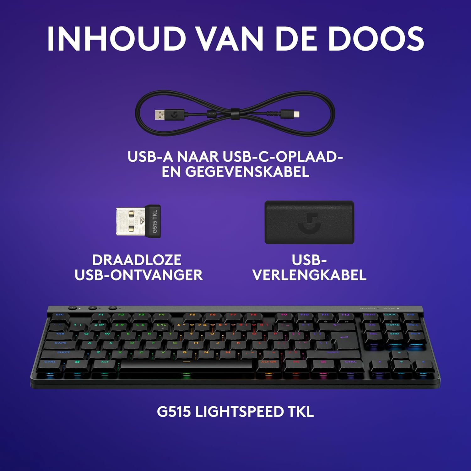 Logitech G G515 LIGHTSPEED TKL Laag profiel draadloos gamingtoetsenbord, LIGHTSYNC RGB, Thin Tenkeyless-ontwerp, PBT toetskappen, tactiele mechanische schakelaars, US International QWERTY - Zwart