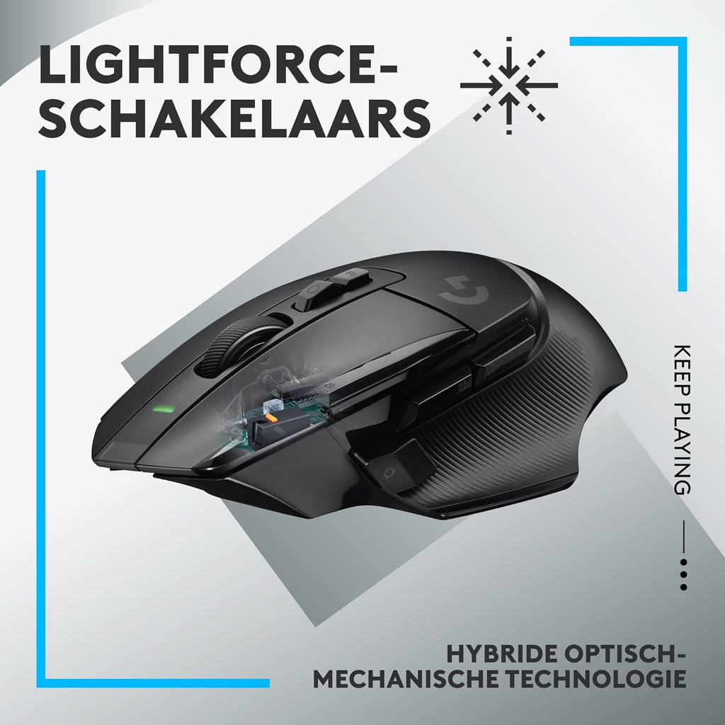 Logitech G502 X Bedrade Gamingmuis - LIGHTFORCE hybride, optisch-mechanische, primaire schakelaars, HERO 25K gaming sensor, voor PC - MacOS/Windows - Zwart