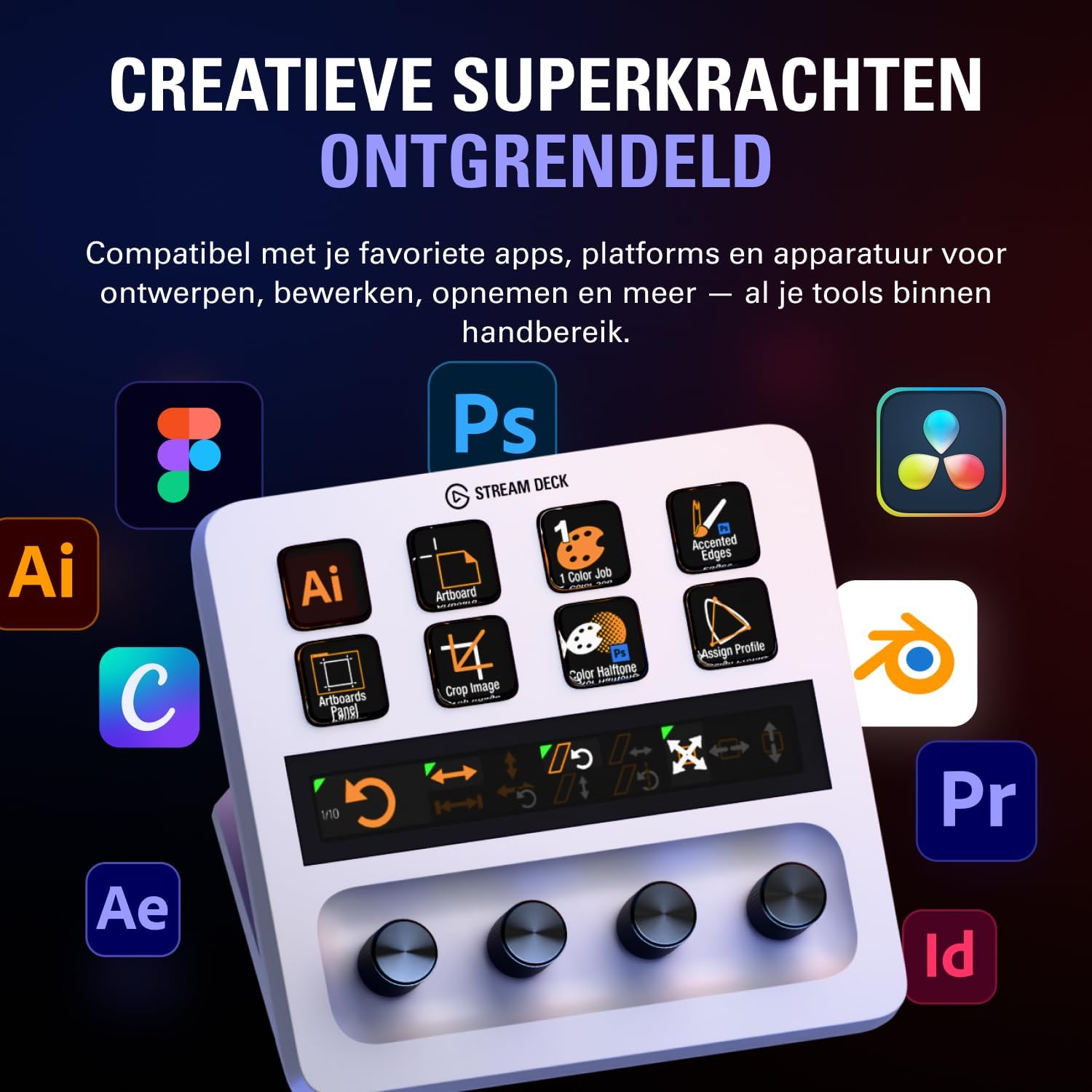 Elgato Stream Deck +, Audio-Mixer, Live Productie en Studiocontroller voor Content Creators, Streamen, Gamen, met aanpasbare touch strip-draaiknoppen en LCD-toetsen, werkt met Mac en PC
