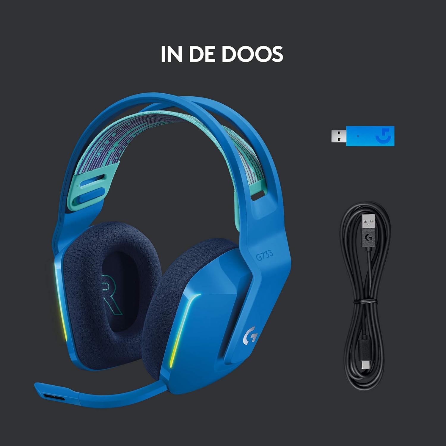Logitech G522 LIGHTSPEED draadloze gaming headset, LIGHTSYNC RGB, microfoon en geavanceerde gesynchroniseerde audio, drievoudige connectiviteit - LIGHTSPEED, Bluetooth, USB-A naar USB-C voor pc -Zwart
