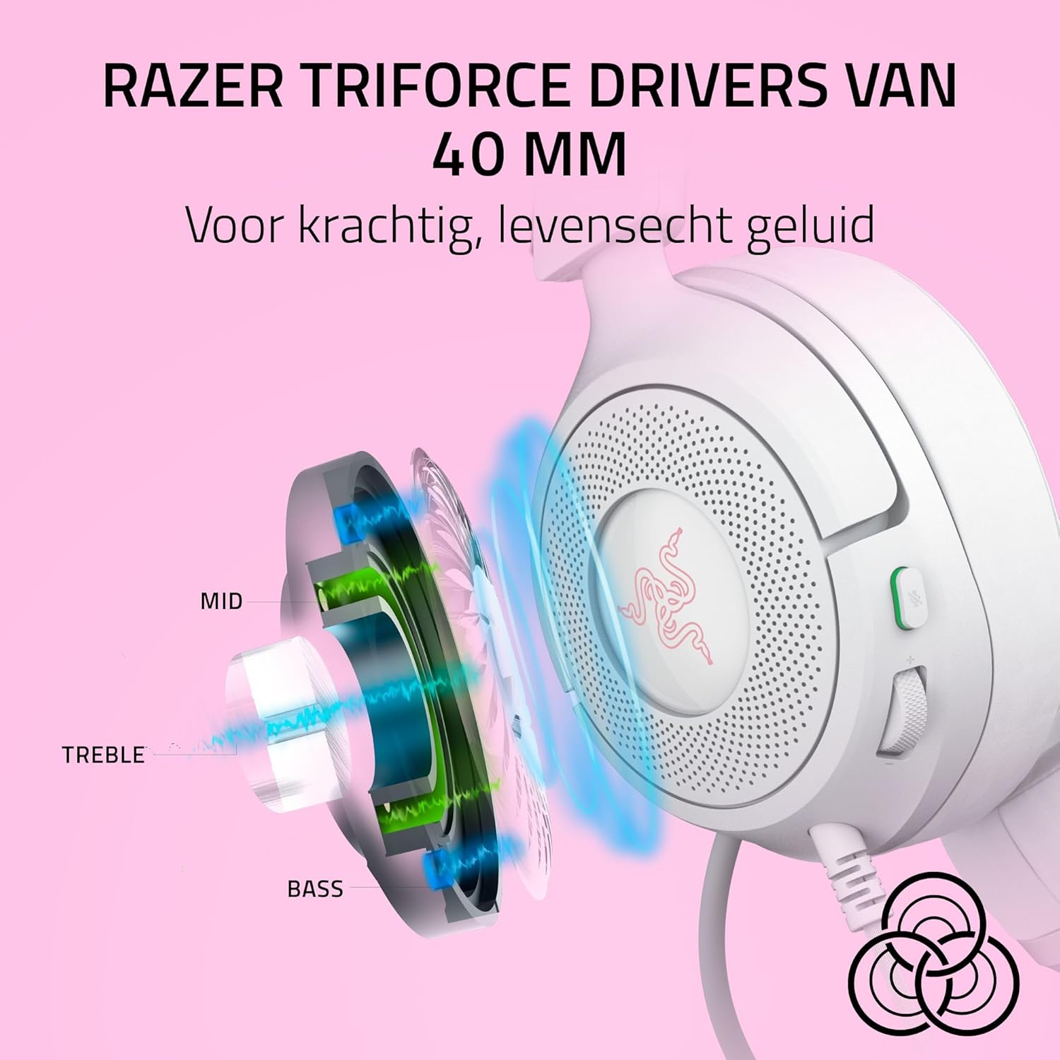 Razer Kraken Kitty V3 X - Bedrade Kitty-headset voor gaming - Iconische Kitty-oren - 270 g lichtgewicht - HyperClear cardioïde microfoon - TriForce 40 mm drivers - 3,5mm aansluiting | Wit