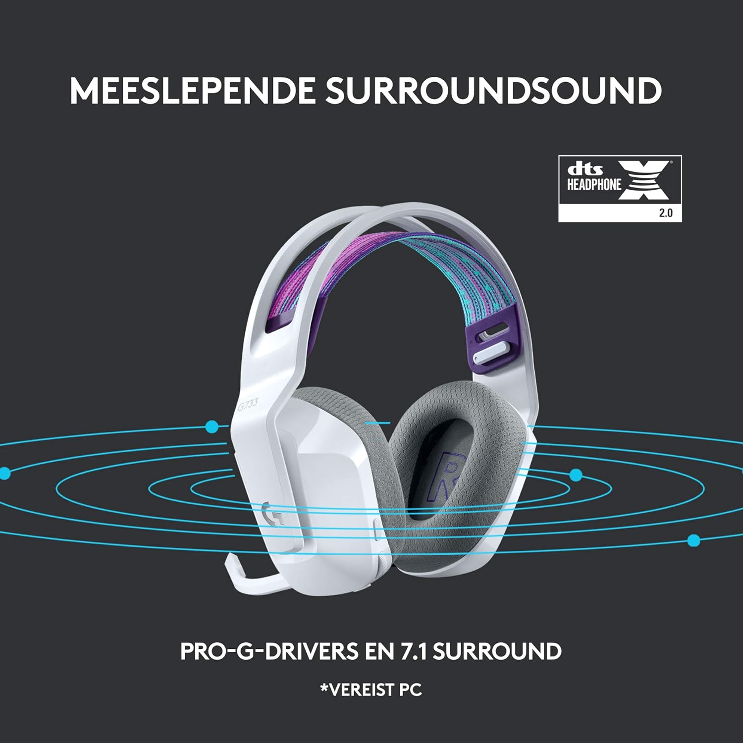 Logitech G522 LIGHTSPEED draadloze gaming headset, LIGHTSYNC RGB, microfoon en geavanceerde gesynchroniseerde audio, drievoudige connectiviteit - LIGHTSPEED, Bluetooth, USB-A naar USB-C voor pc -Zwart
