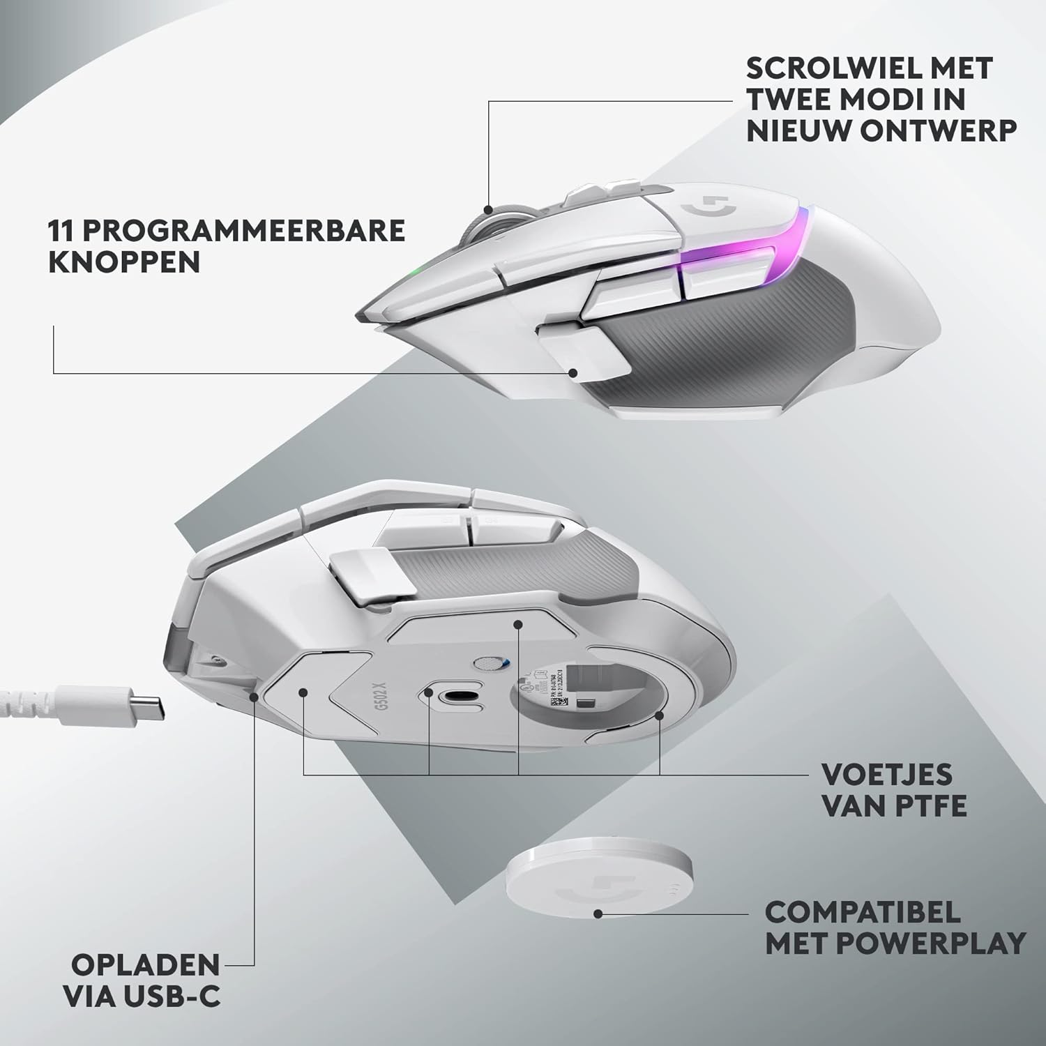 Logitech G502 X Bedrade Gamingmuis - LIGHTFORCE hybride, optisch-mechanische, primaire schakelaars, HERO 25K gaming sensor, voor PC - MacOS/Windows - Zwart
