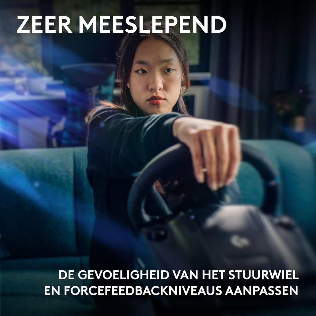 Logitech G G923-racestuur en -pedalen, TRUEFORCE tot een force feedback van 1000 Hz, responsief rijden, startregeling voor dubbele koppeling, stuurhoes van echt, voor PS5, PS4, pc, Mac - Zwart
