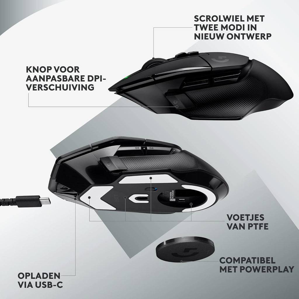 Logitech G502 X Bedrade Gamingmuis - LIGHTFORCE hybride, optisch-mechanische, primaire schakelaars, HERO 25K gaming sensor, voor PC - MacOS/Windows - Zwart