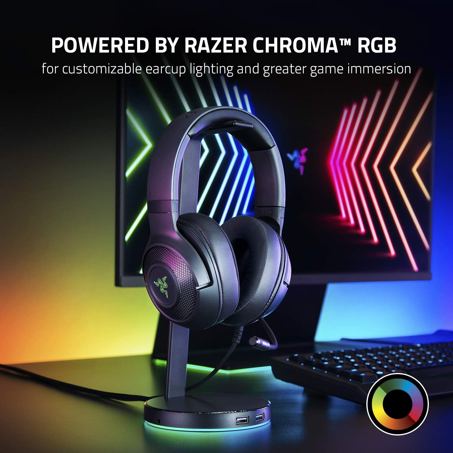 Razer Kraken V4 - Draadloze Gaming Headset (3 Modes Connectiviteit, TriForce 40mm Drivers, 9-Zone RGB Earcup Verlichting, Mix & Volume aanpassingen, THX Spatial Audio) Zwart