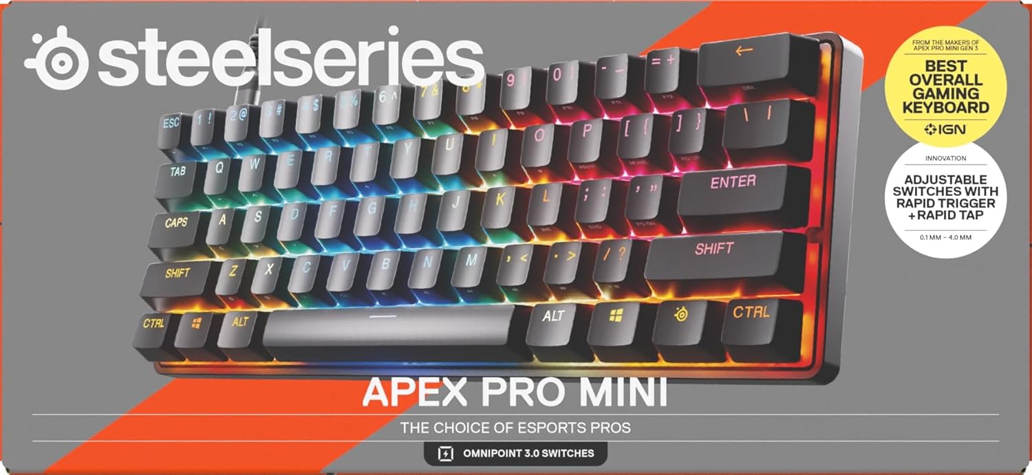 SteelSeries Apex Pro Mini Gen 3 OmniPoint 3.0 HyperMagnetic-schakelaars - Verstelbare activering - Rapid Trigger - Presets voor games - Protection Mode - Rapid Tap/SOCD - RGB - PBT-keycaps - UK QWERTY