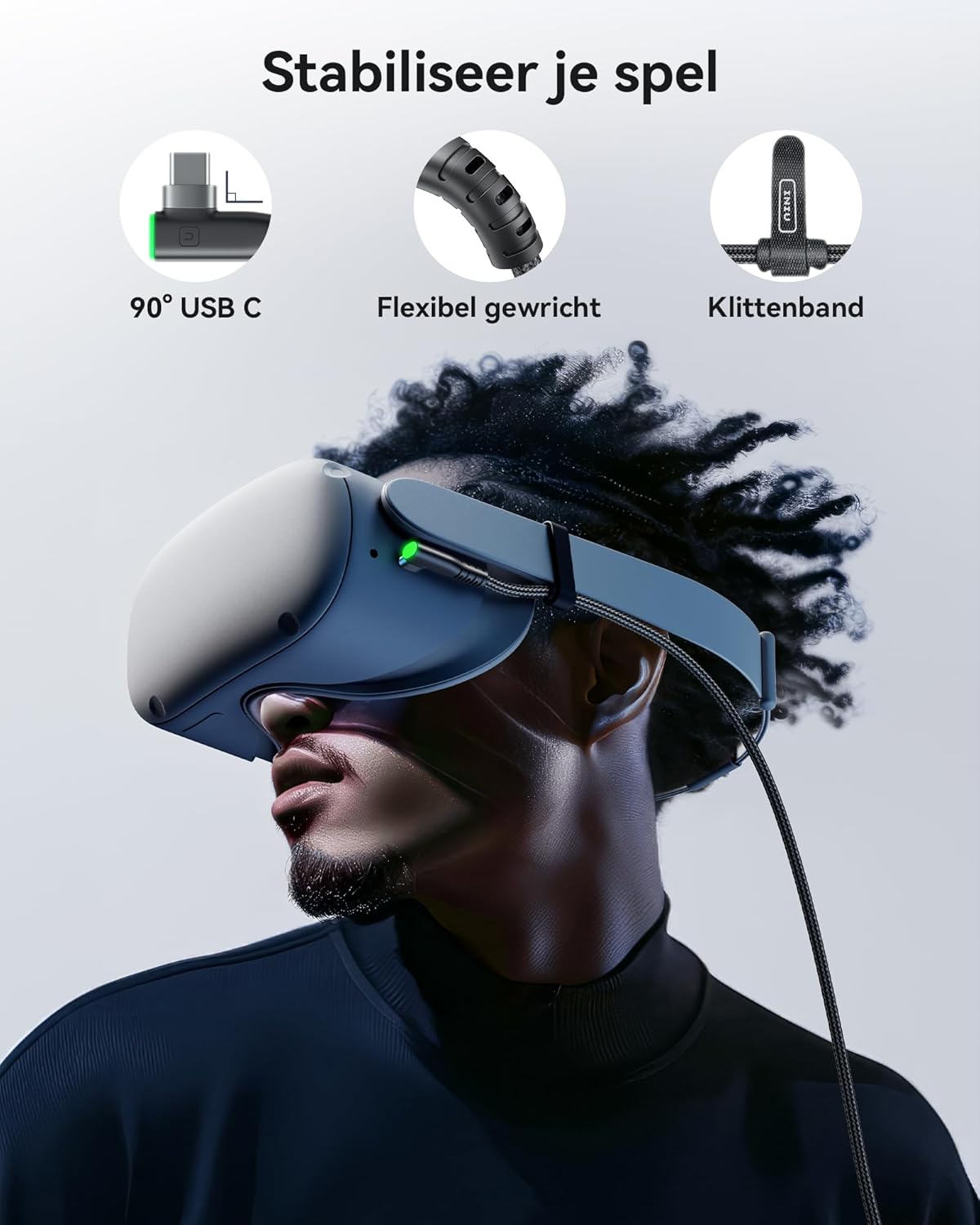 INIU Link-kabel, 5 m, compatibel met Meta/Oculus Quest 3/2/Pro en Pico 4 Steam VR/gaming-pc, snelle gegevensoverdracht, USB A 3.0 naar USB C Lnk-kabel voor VR-headset, aparte USB-C-aansluiting