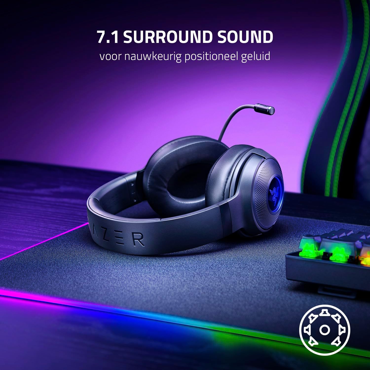 Razer Kraken V4 - Draadloze Gaming Headset (3 Modes Connectiviteit, TriForce 40mm Drivers, 9-Zone RGB Earcup Verlichting, Mix & Volume aanpassingen, THX Spatial Audio) Zwart