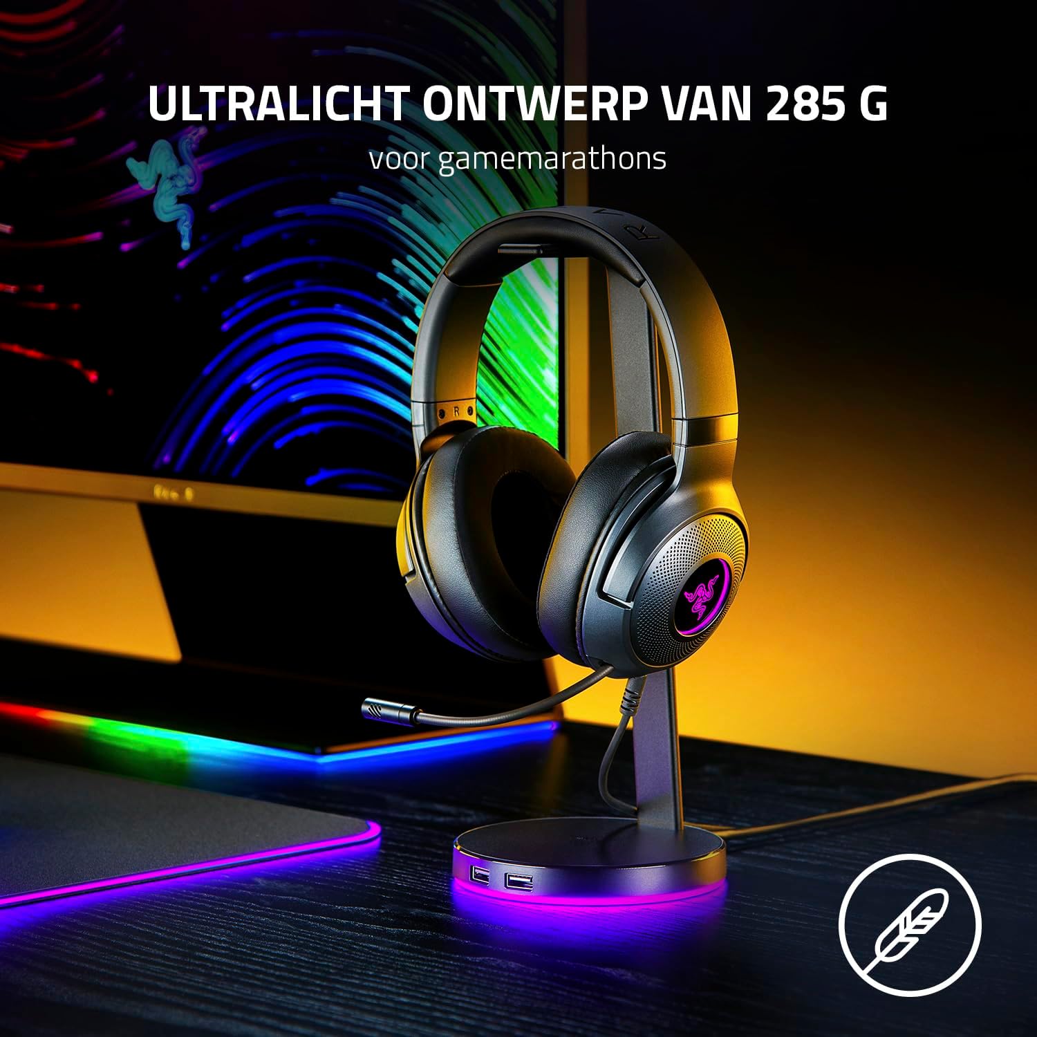 Razer Kraken V4 - Draadloze Gaming Headset (3 Modes Connectiviteit, TriForce 40mm Drivers, 9-Zone RGB Earcup Verlichting, Mix & Volume aanpassingen, THX Spatial Audio) Zwart
