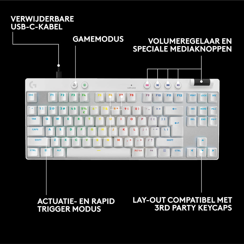 Logitech G PRO Mechanisch gamingtoetsenbord, uiterst draagbaar ontwerp zonder numpad, afneembare micro-USB-kabel, verlichte toetsen met LIGHTSYNC RGB met 16,8M kleuren, QWERTY US INTL, PC/Mac - Zwart